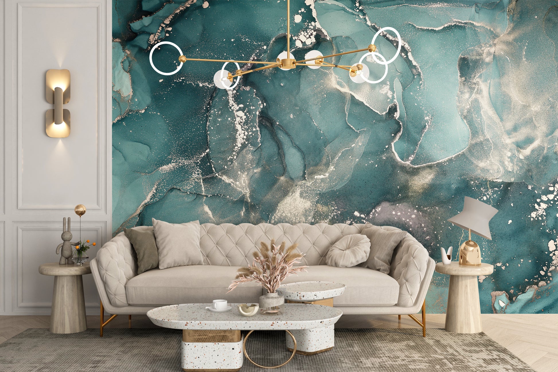 Living Room Upgrade: Teal Marble Wallpaper Mural