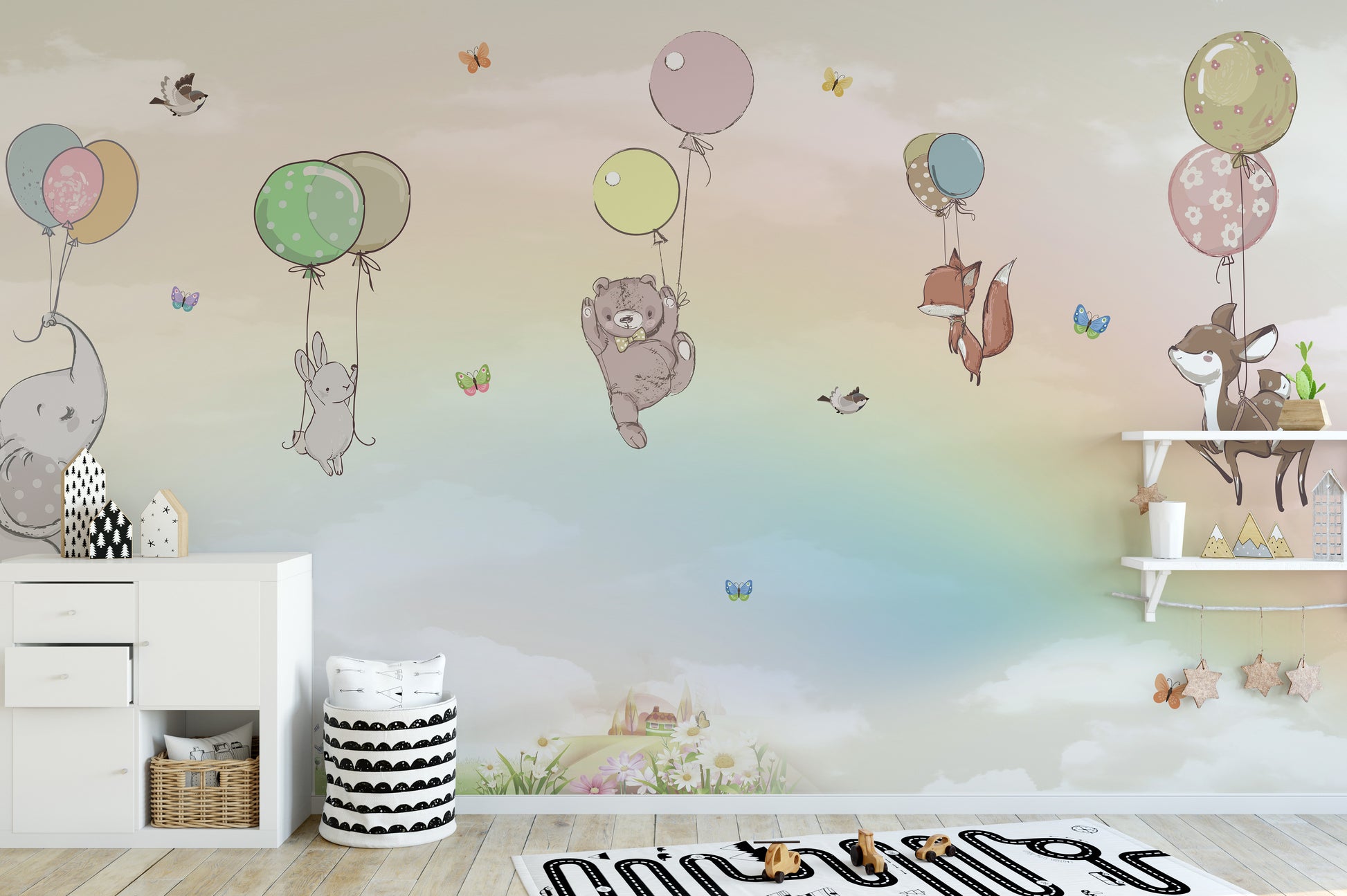 Whimsical animal wallpaper for kids' rooms