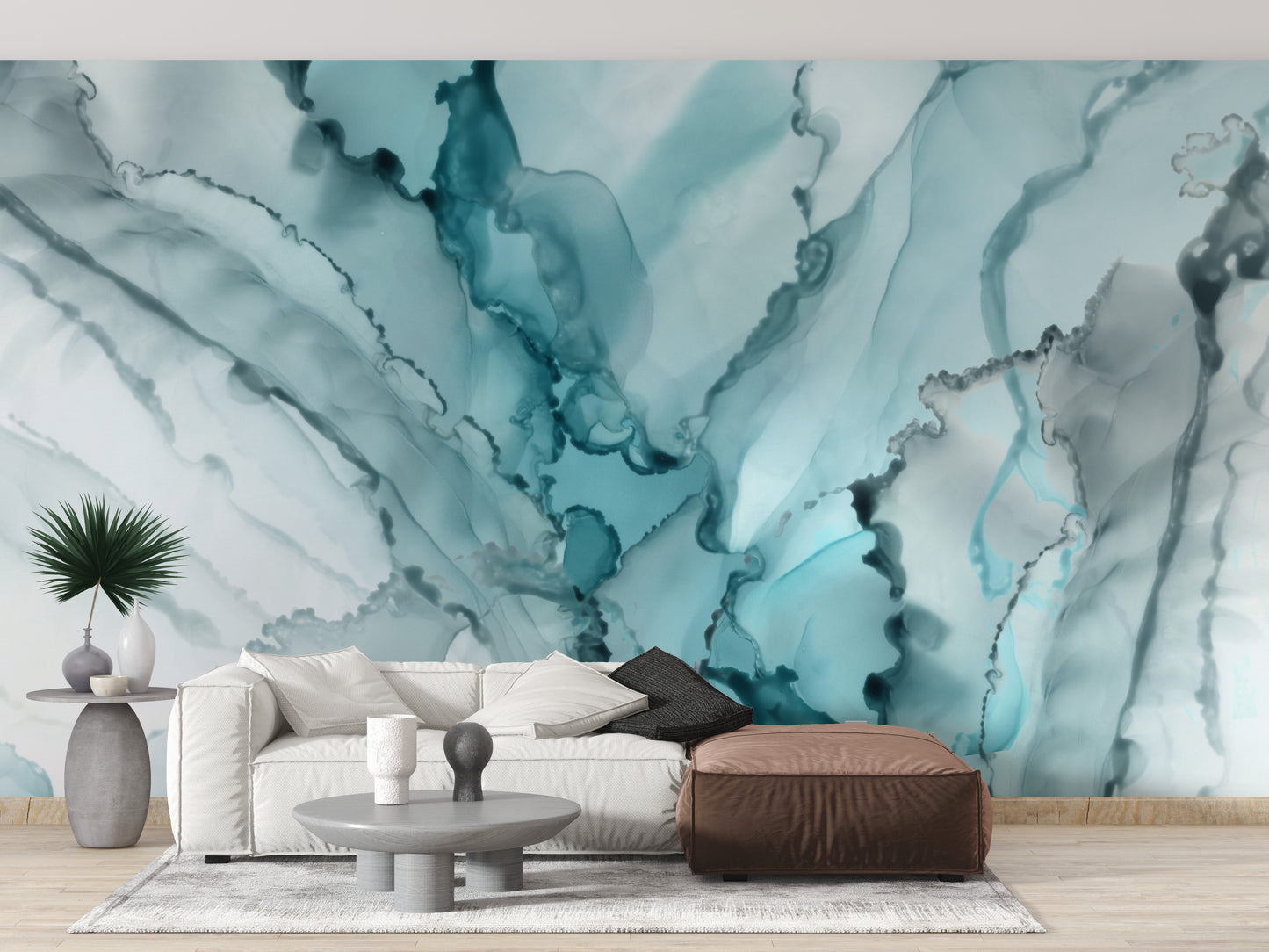 Watercolor Abstract Blue Color Ink Marble Wallpaper Murals