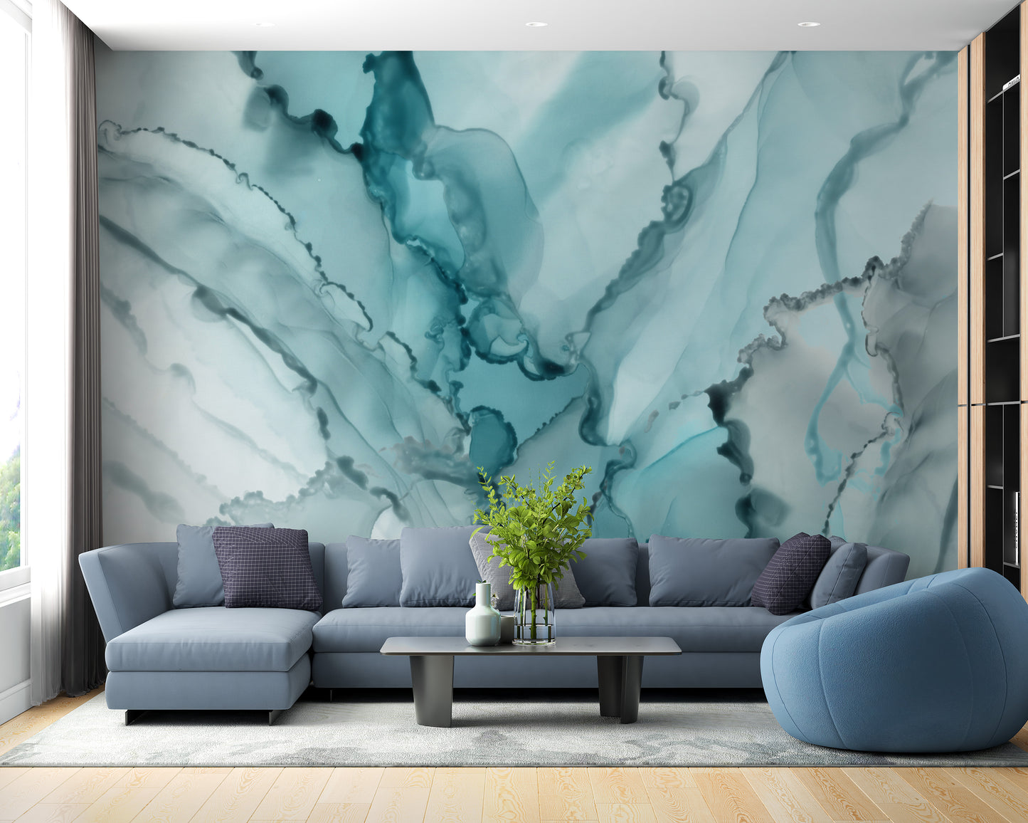 Watercolor Abstract Blue Color Ink Marble Wallpaper Murals