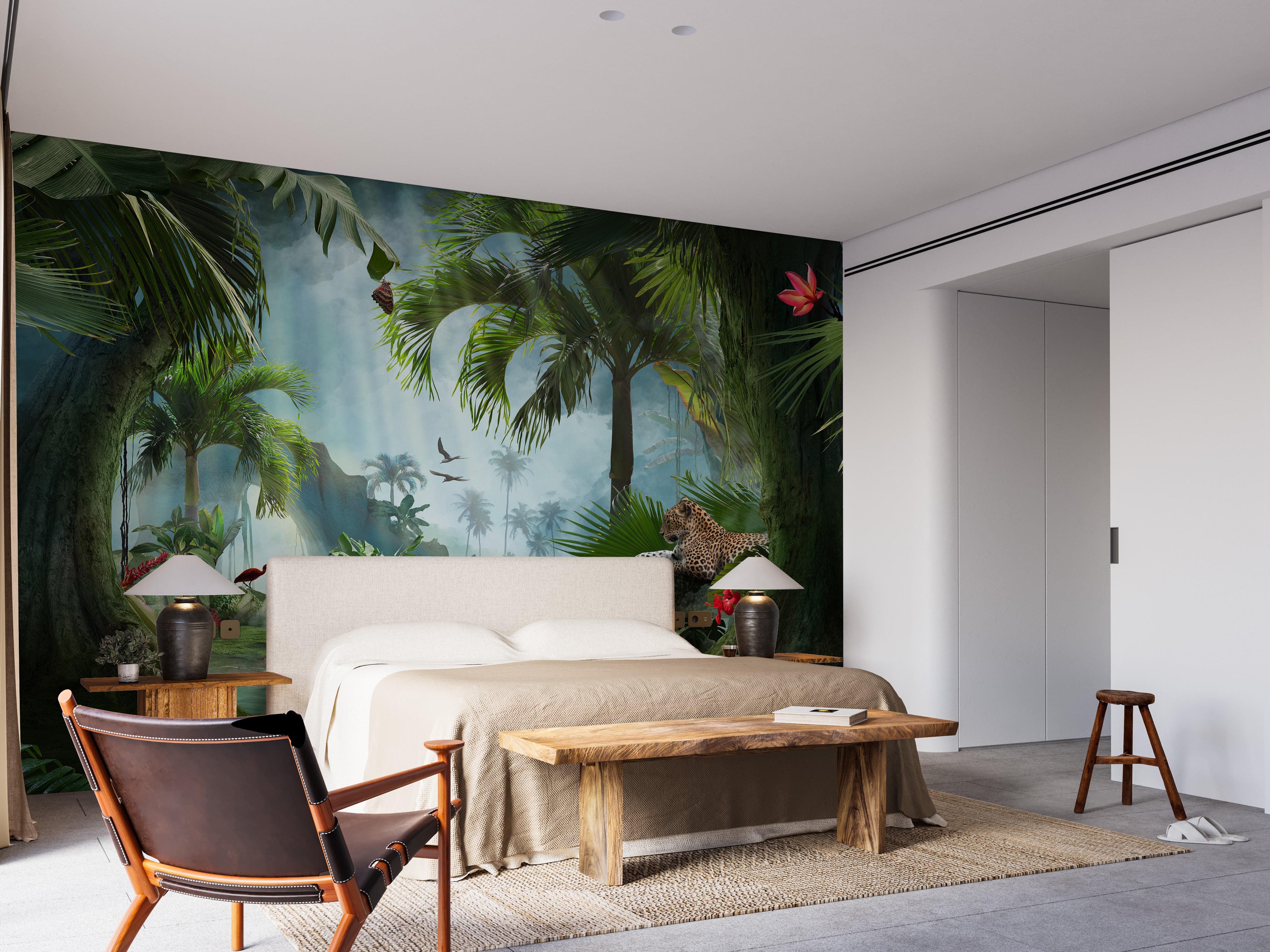 Forest Lagoon with a panther wallpaper mural - Giffywalls