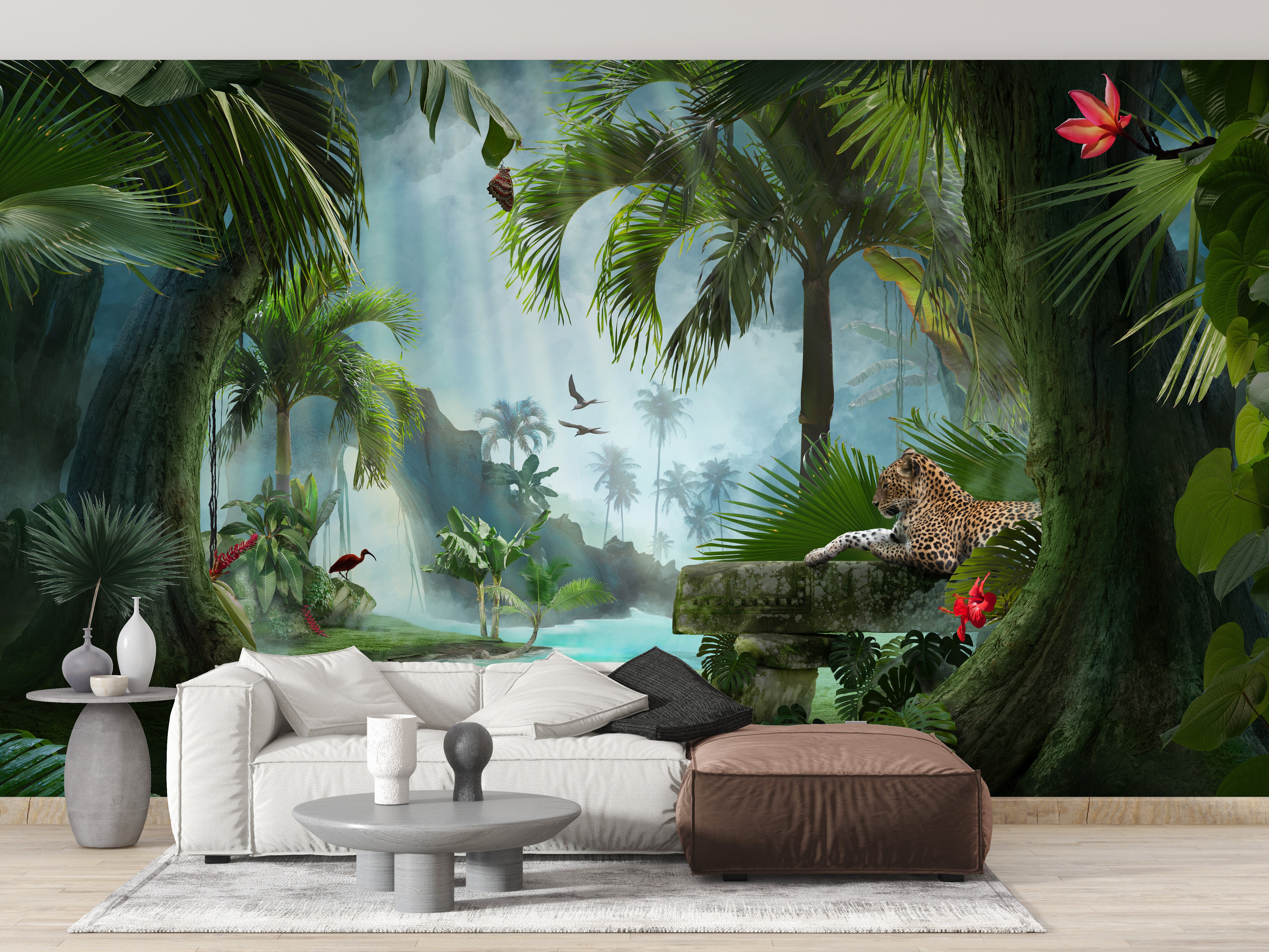 Forest Lagoon with a panther wallpaper mural - Giffywalls