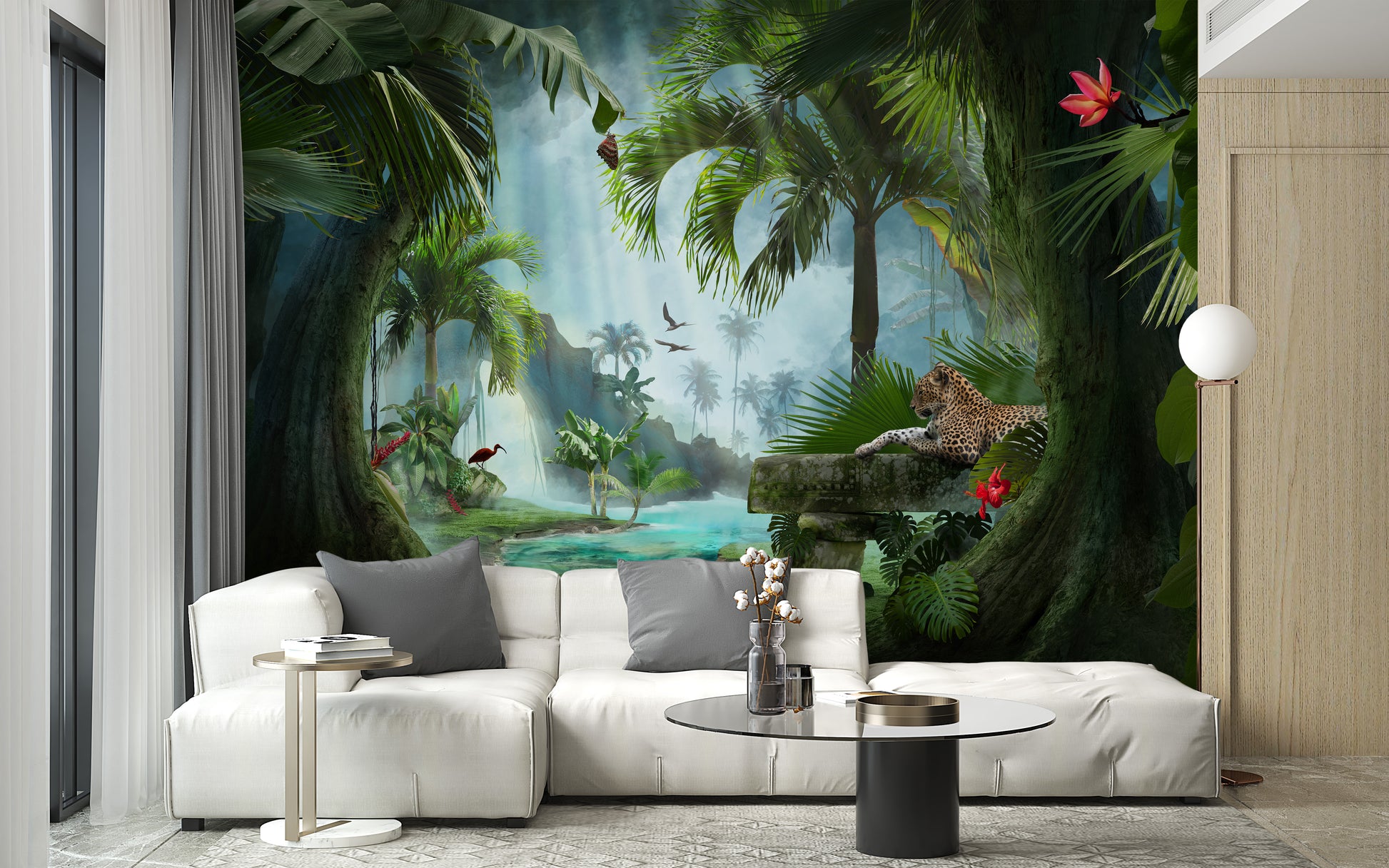 Forest Lagoon with a panther wallpaper mural - Giffywalls