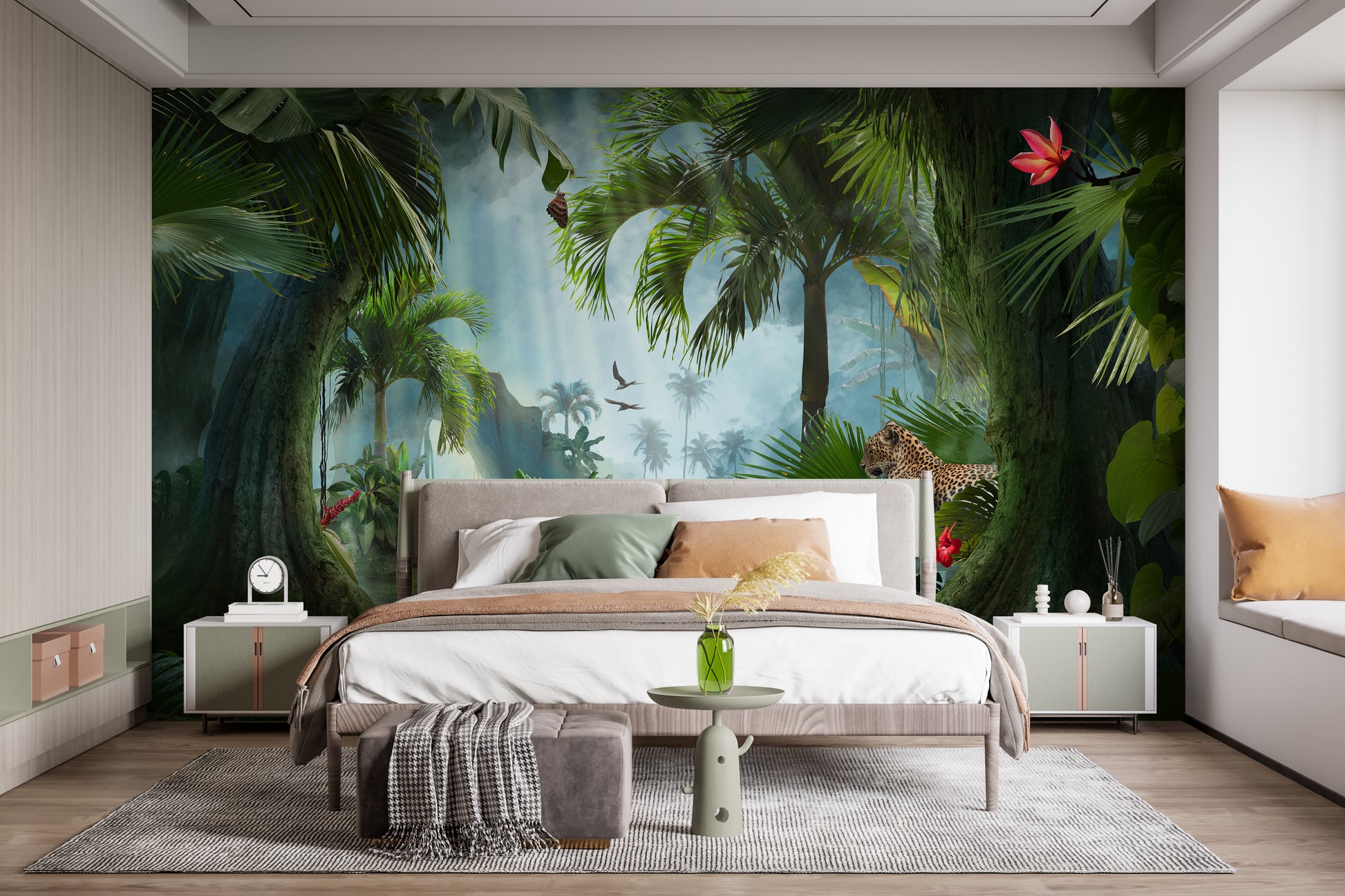 Elegant wildlife wallpaper mural with lagoon