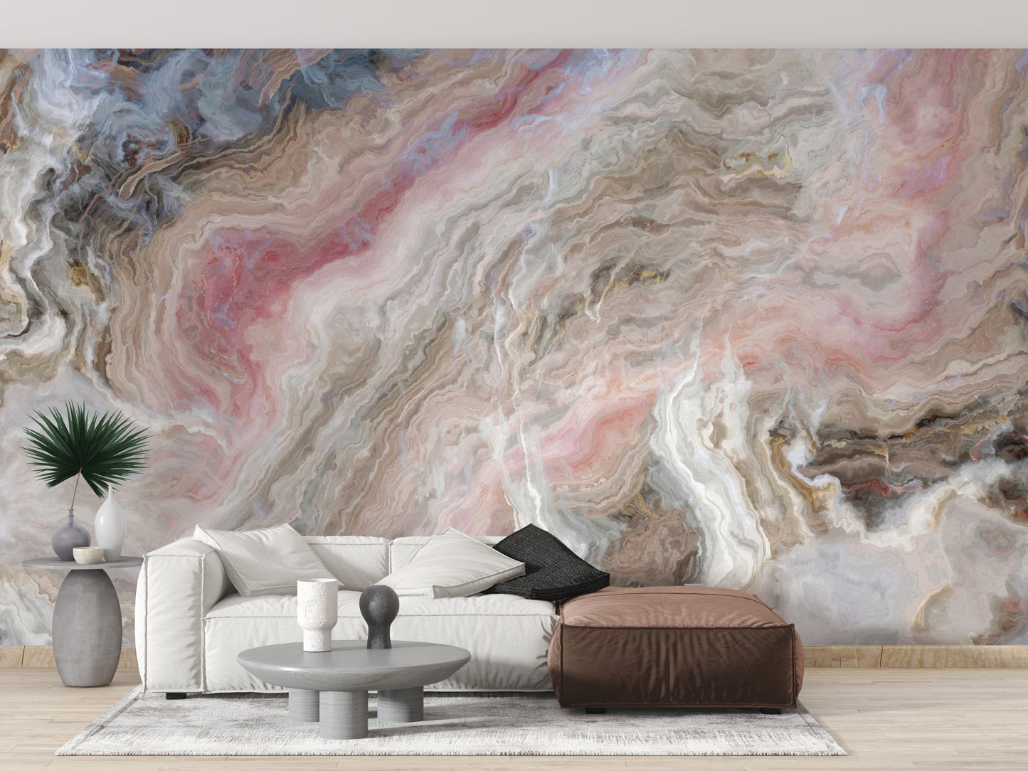 Liquid marble effect beige wallpaper for interiors
