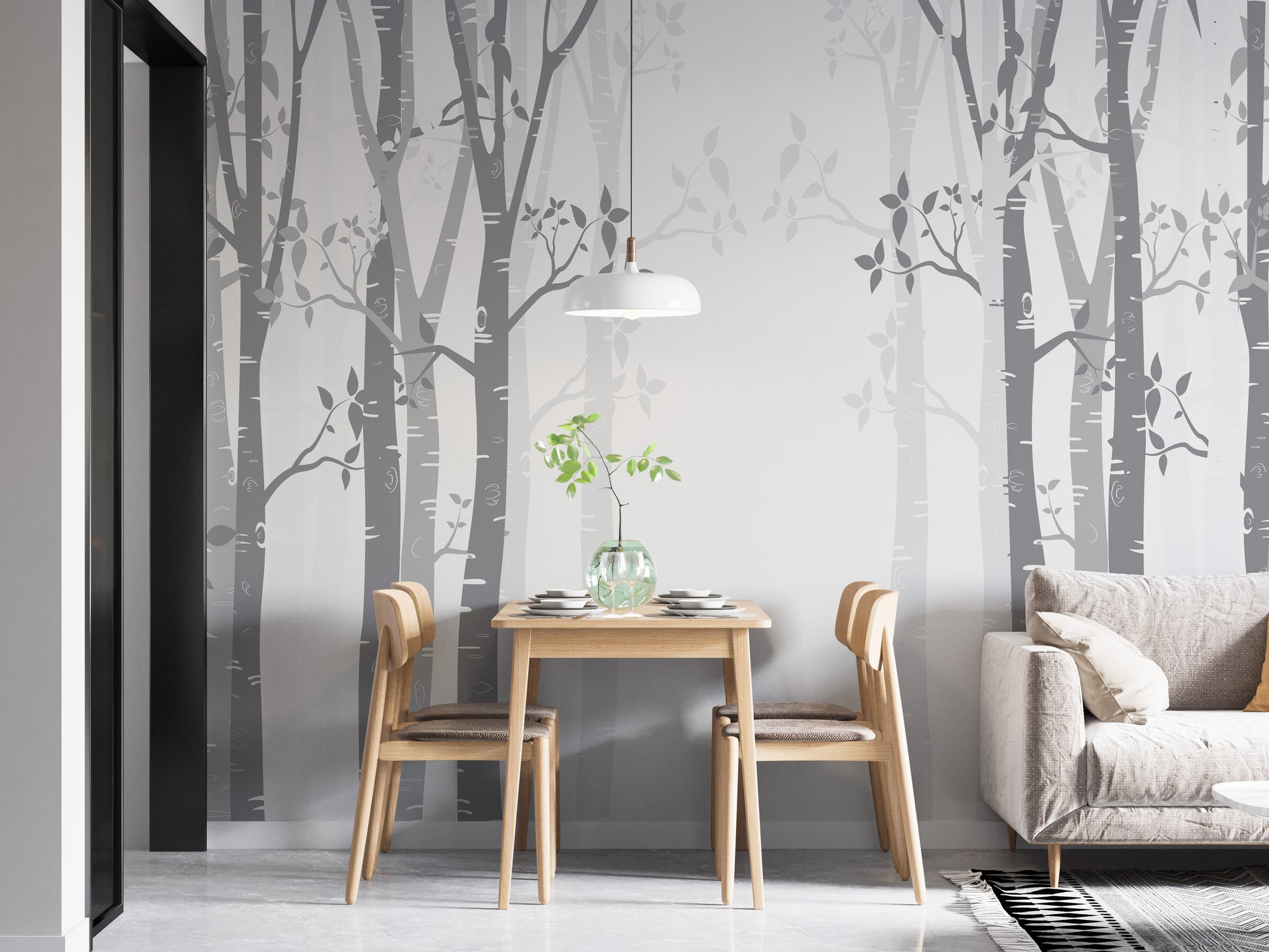 Self-adhesive gray bamboo wall mural decor
