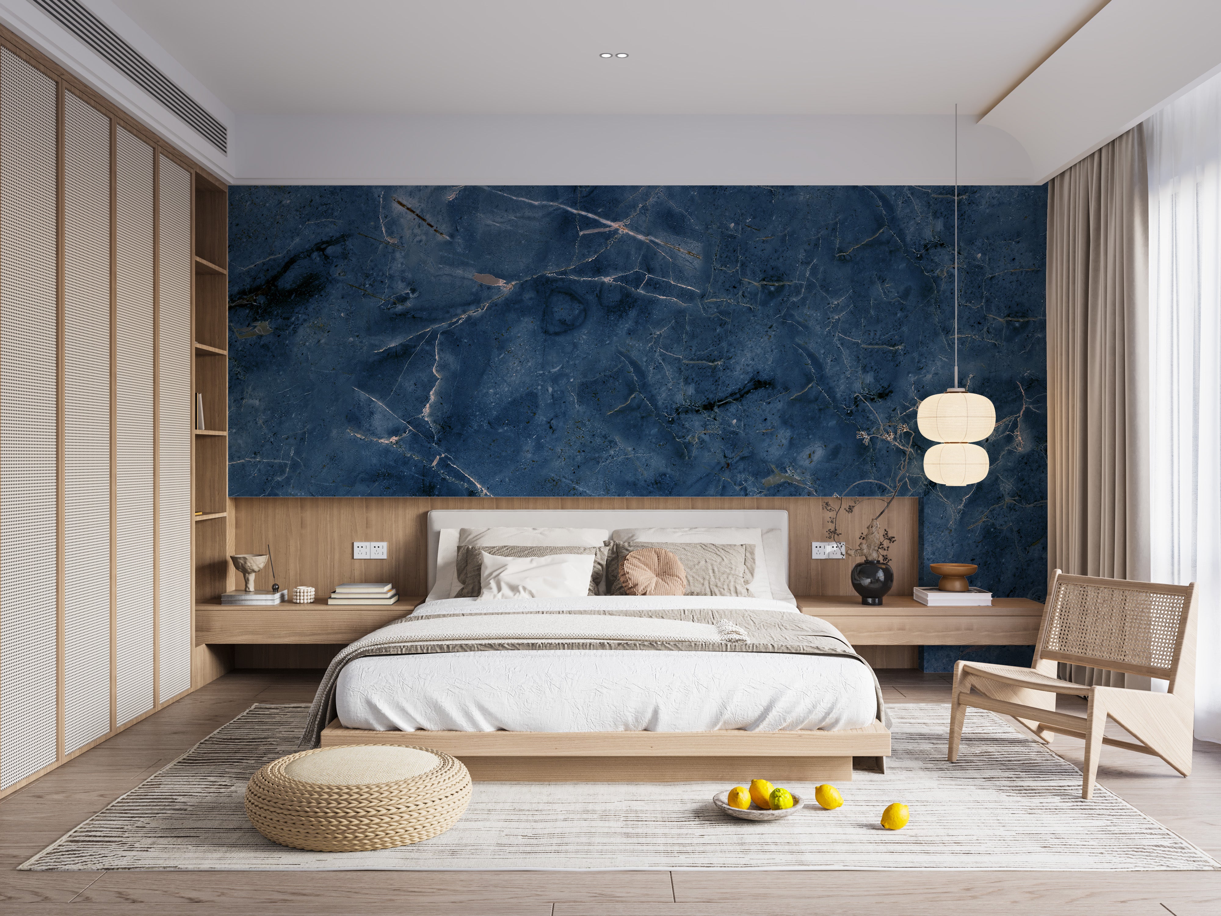 Bold Statement Dark Blue Grunge Wallpaper for Bedroom