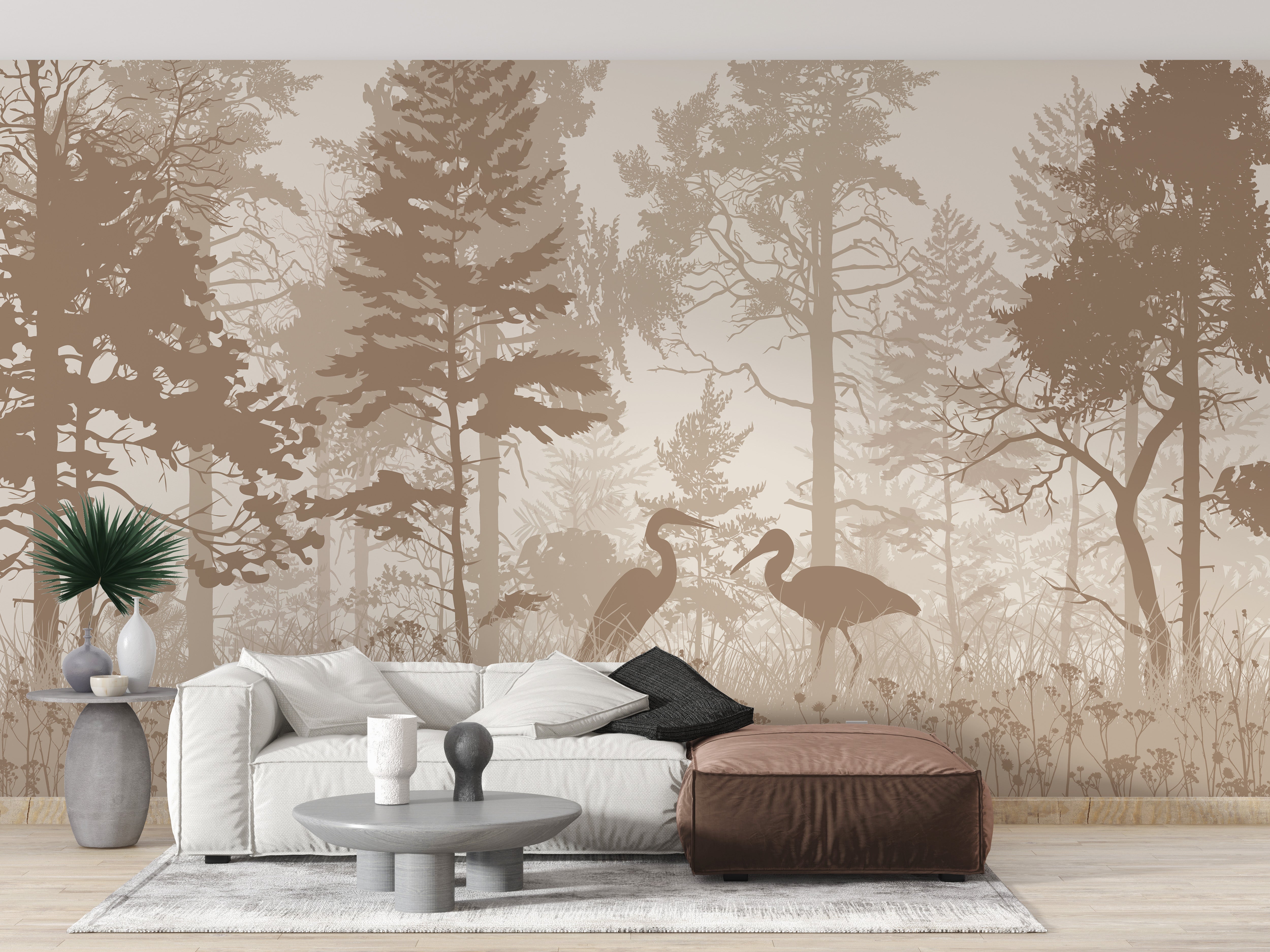 Nature-Inspired Heron Forest Wallpaper Mural