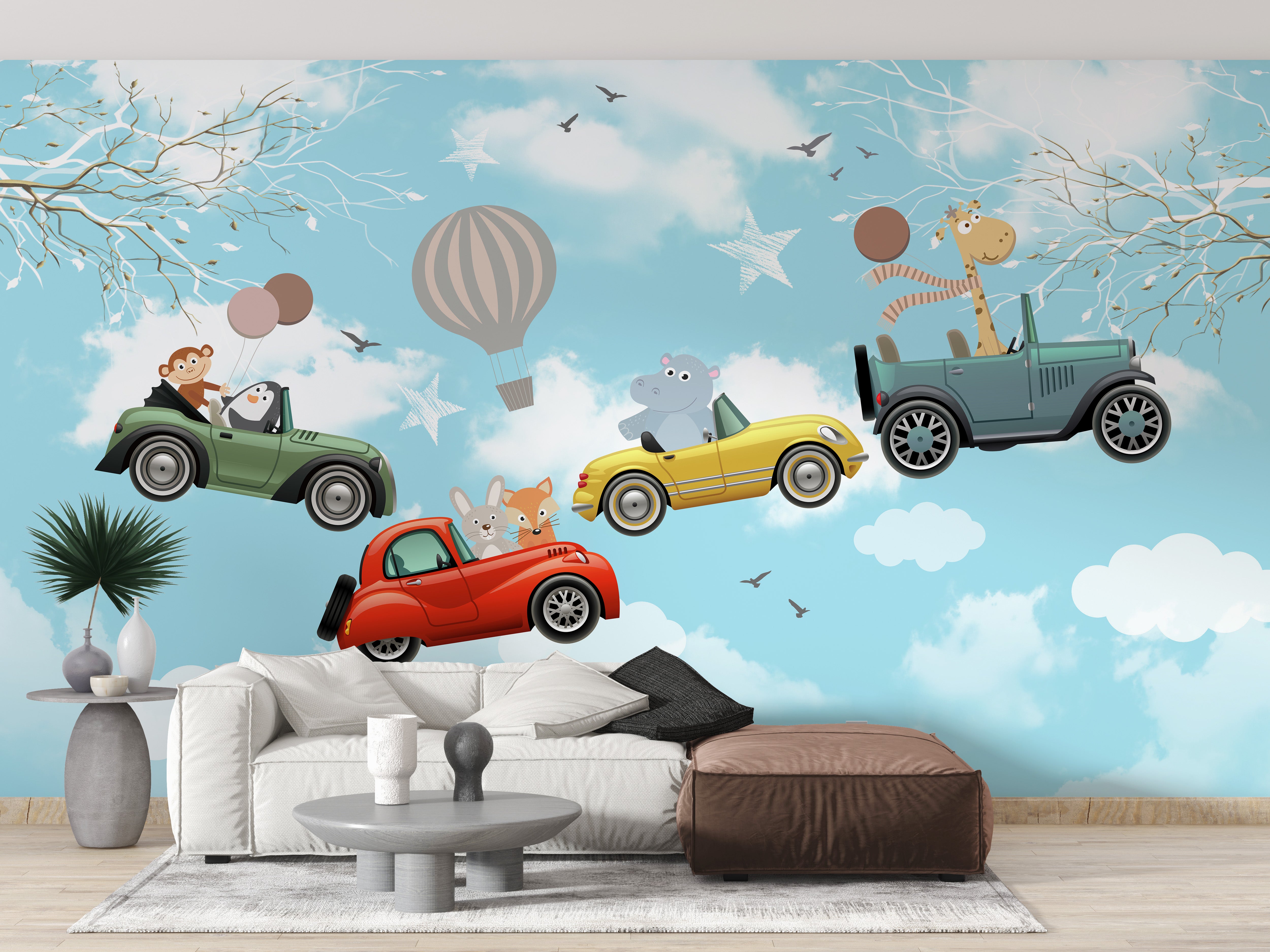 Playful Animals in Sky Wallpaper for Kids