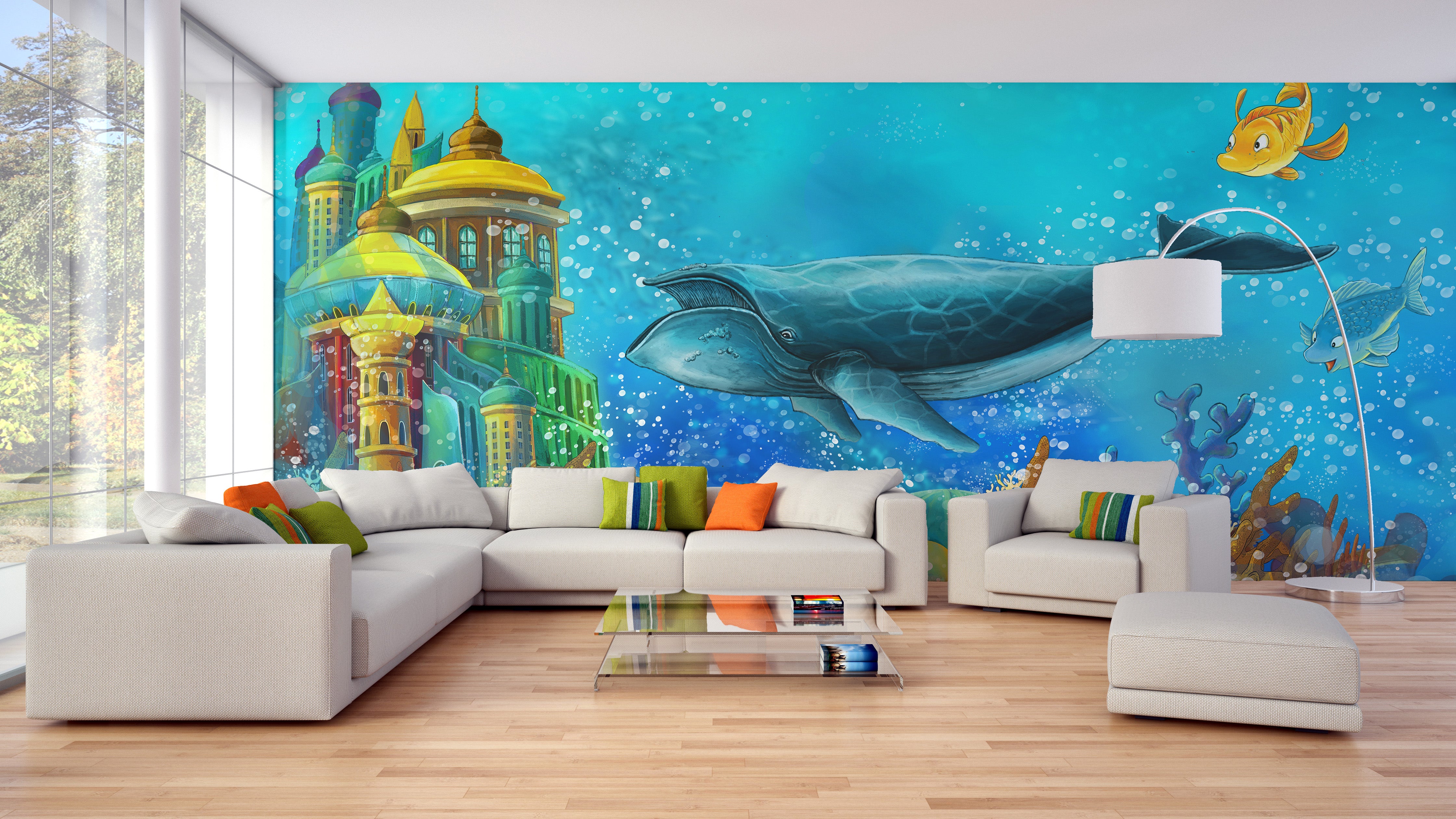 Serene Whale Reef Underwater Wall Decor for Living Room
