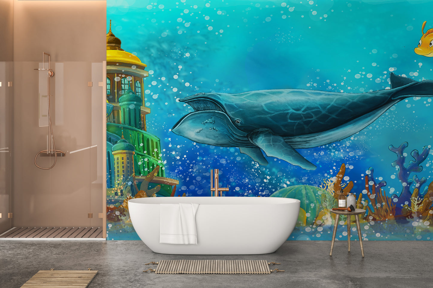 Tranquil Underwater Whale Wall Mural for Bathroom