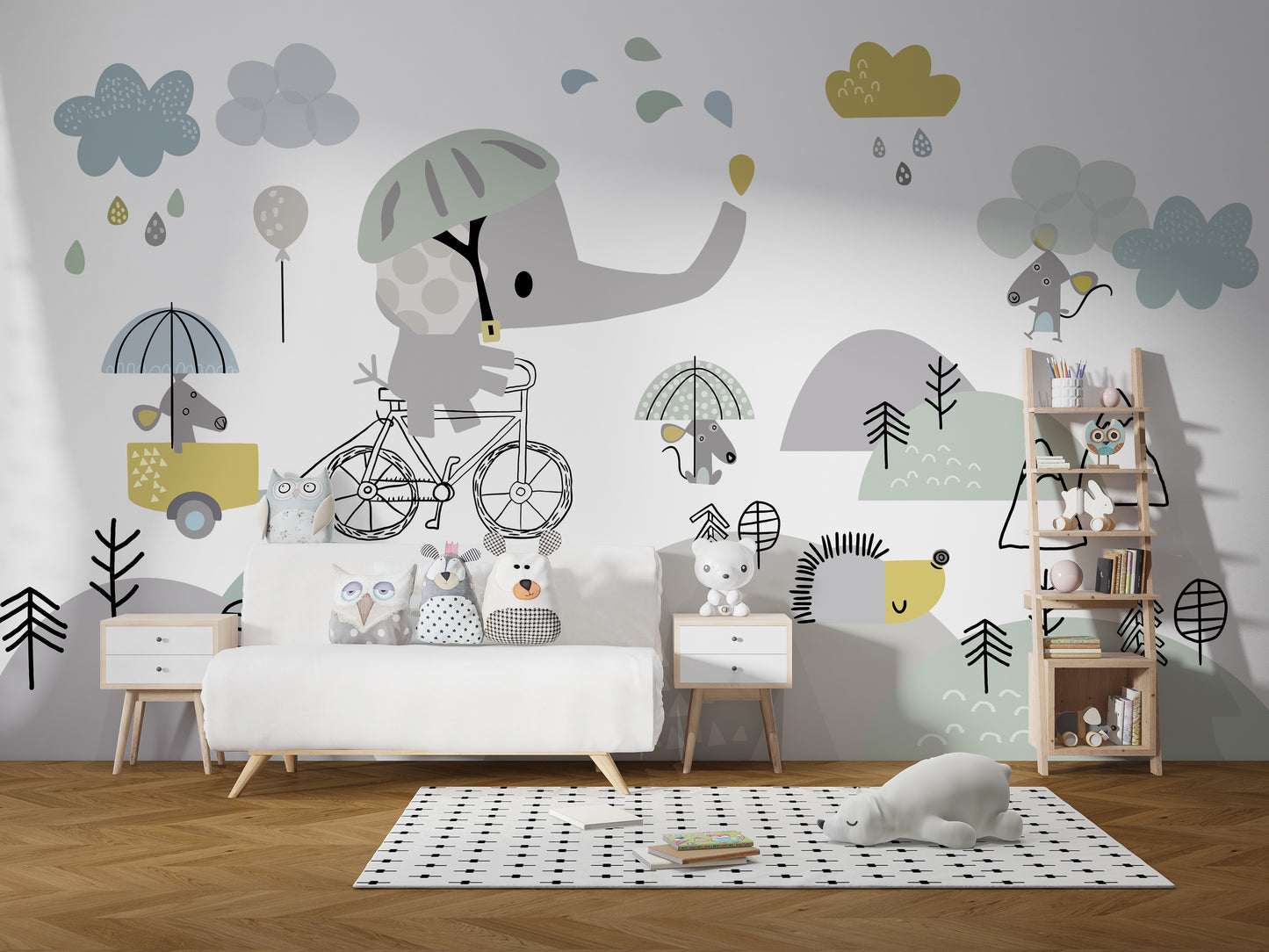 Elephant on bicycle wallpaper mural