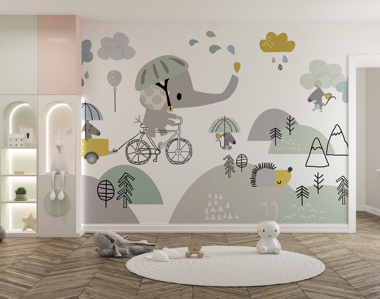 Elephant on bicycle wallpaper mural