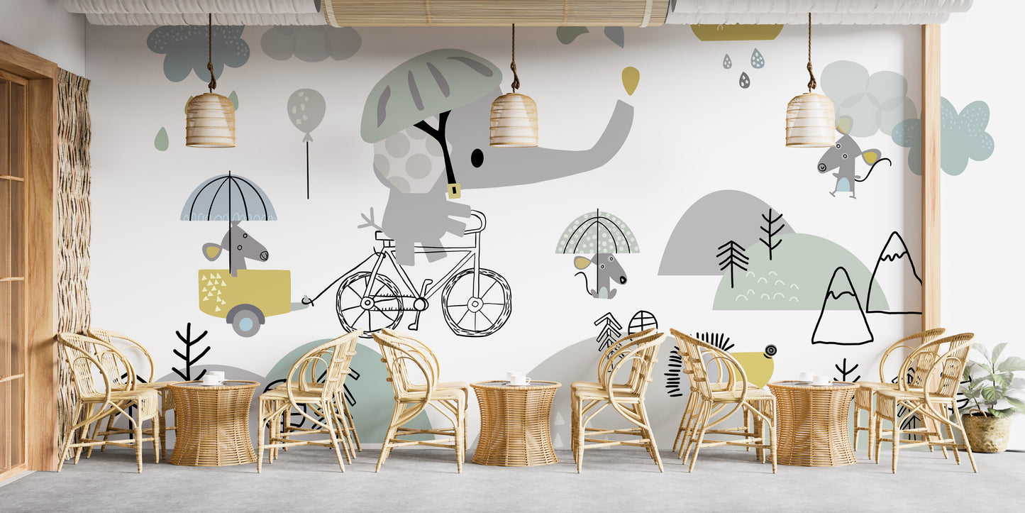 Storybook Elephant on Bike Wallpaper