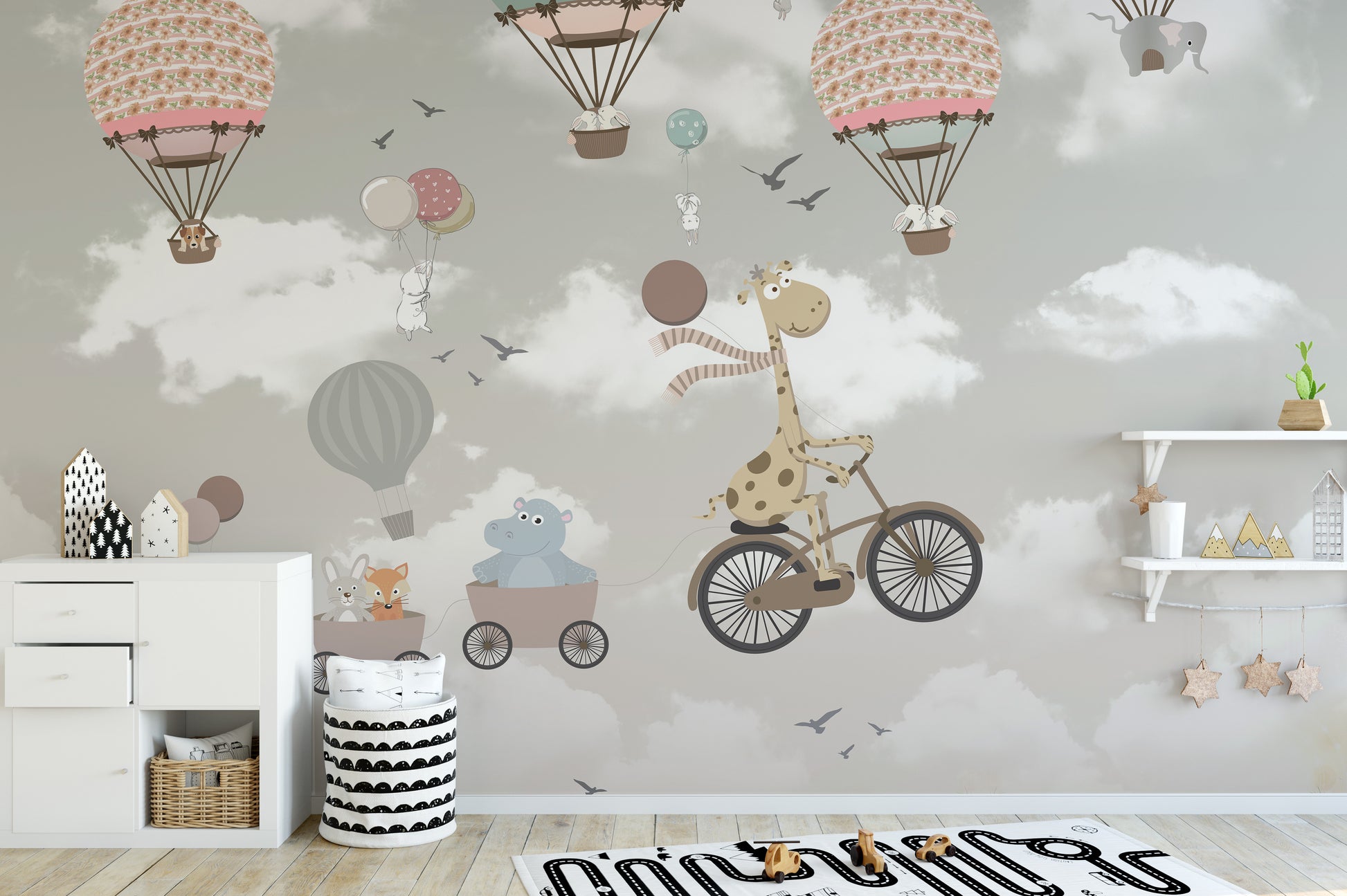 Whimsical Nursery Animal Adventure Wallpaper