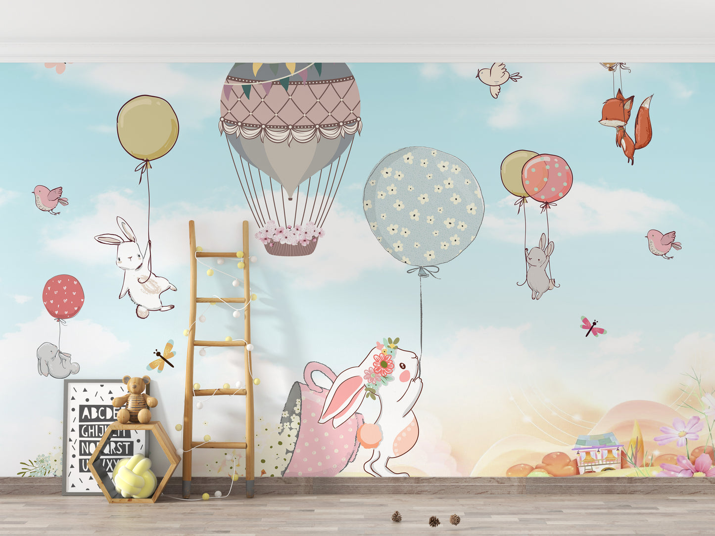 Plush bunnies wallpaper mural