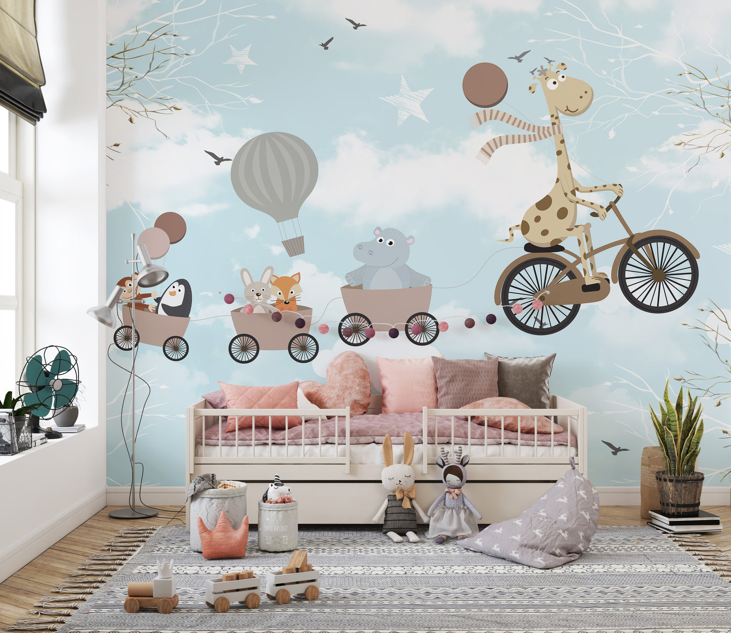 Hand-Doodled Animals Wallpaper for Nursery Room Walls