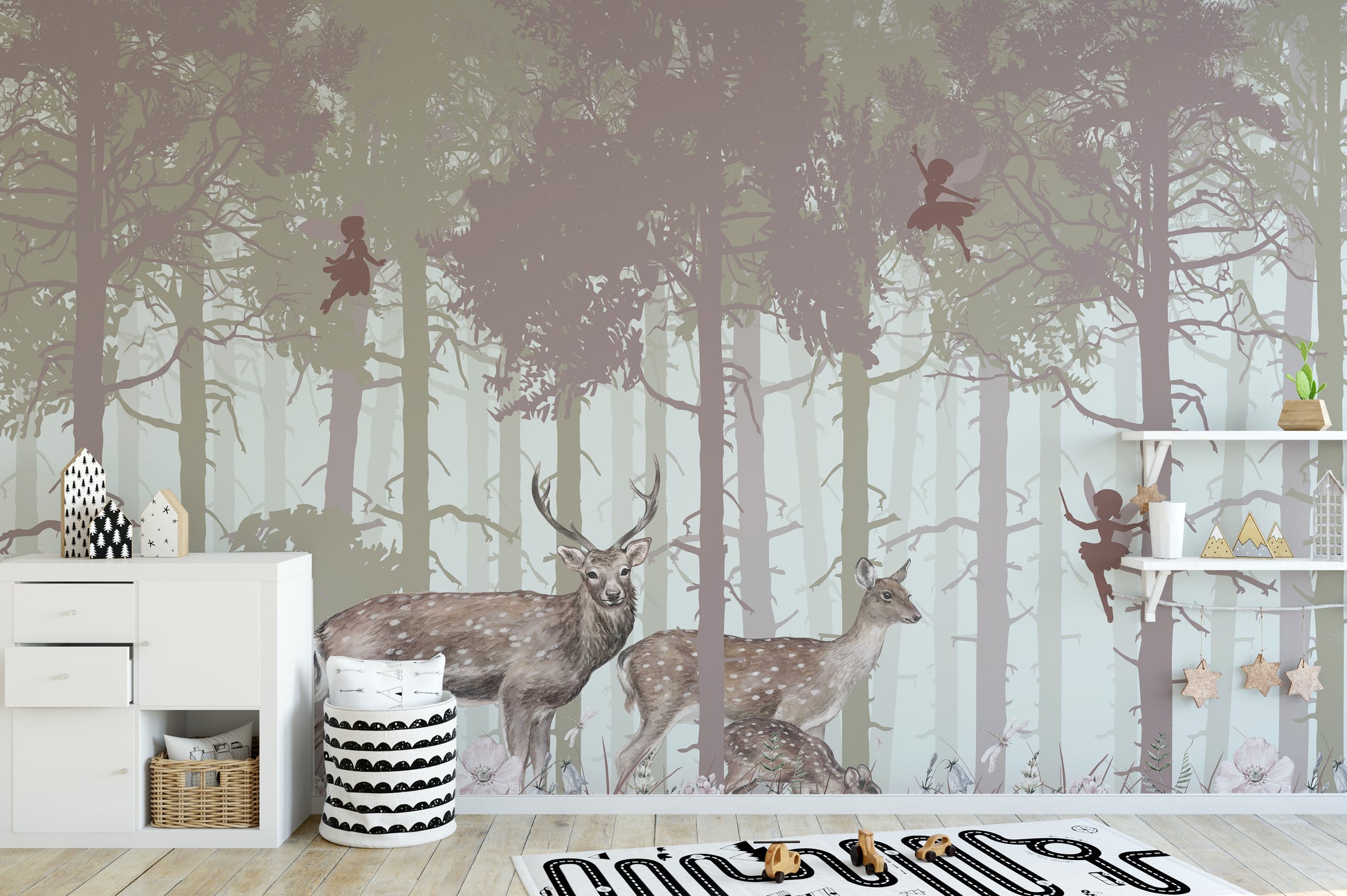 Surreal Forest Wallpaper with Magical Fairy Design for Kids