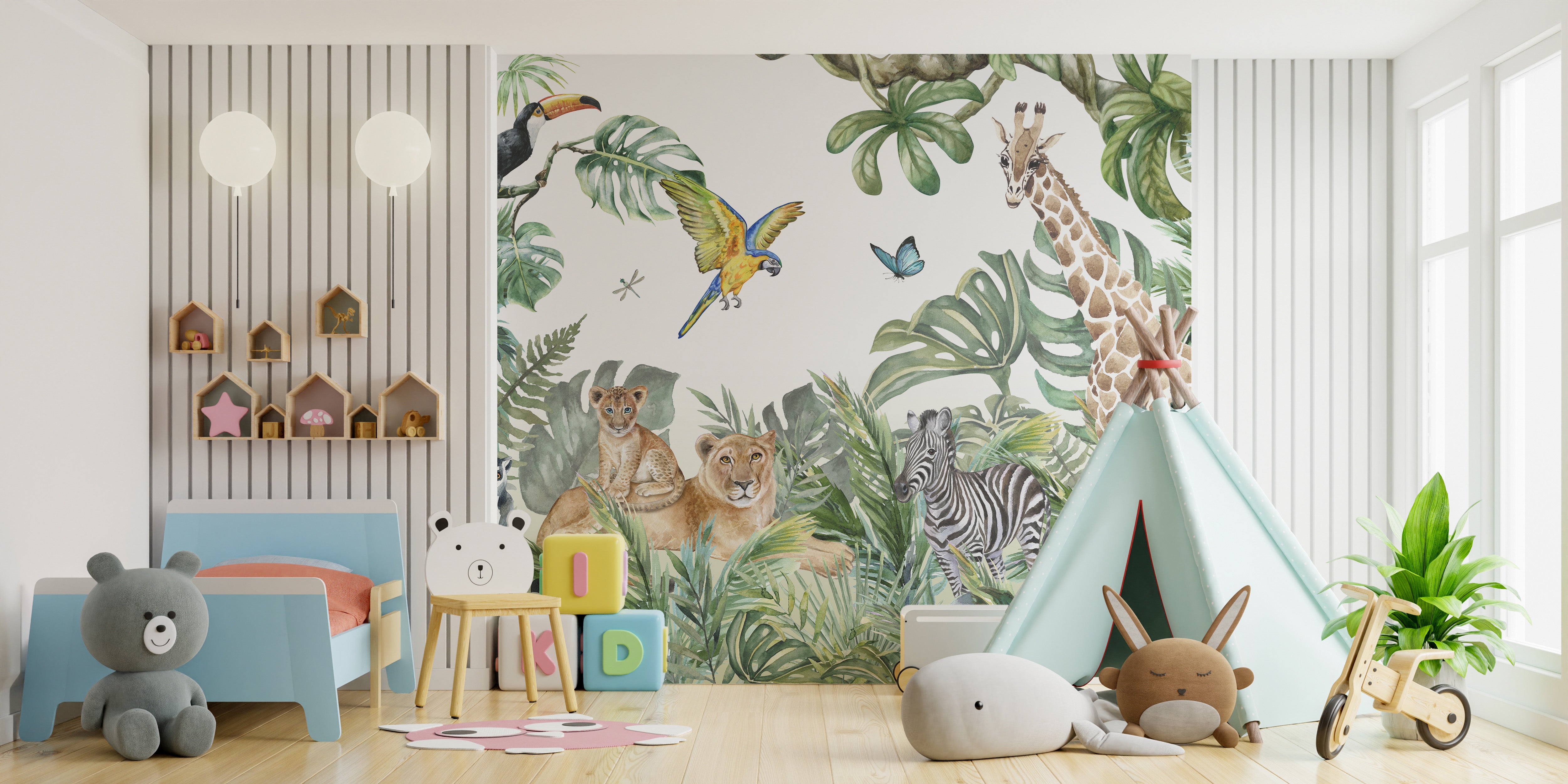 Playful Rabbits with Balloons Wallpaper Mural for Nurseries
