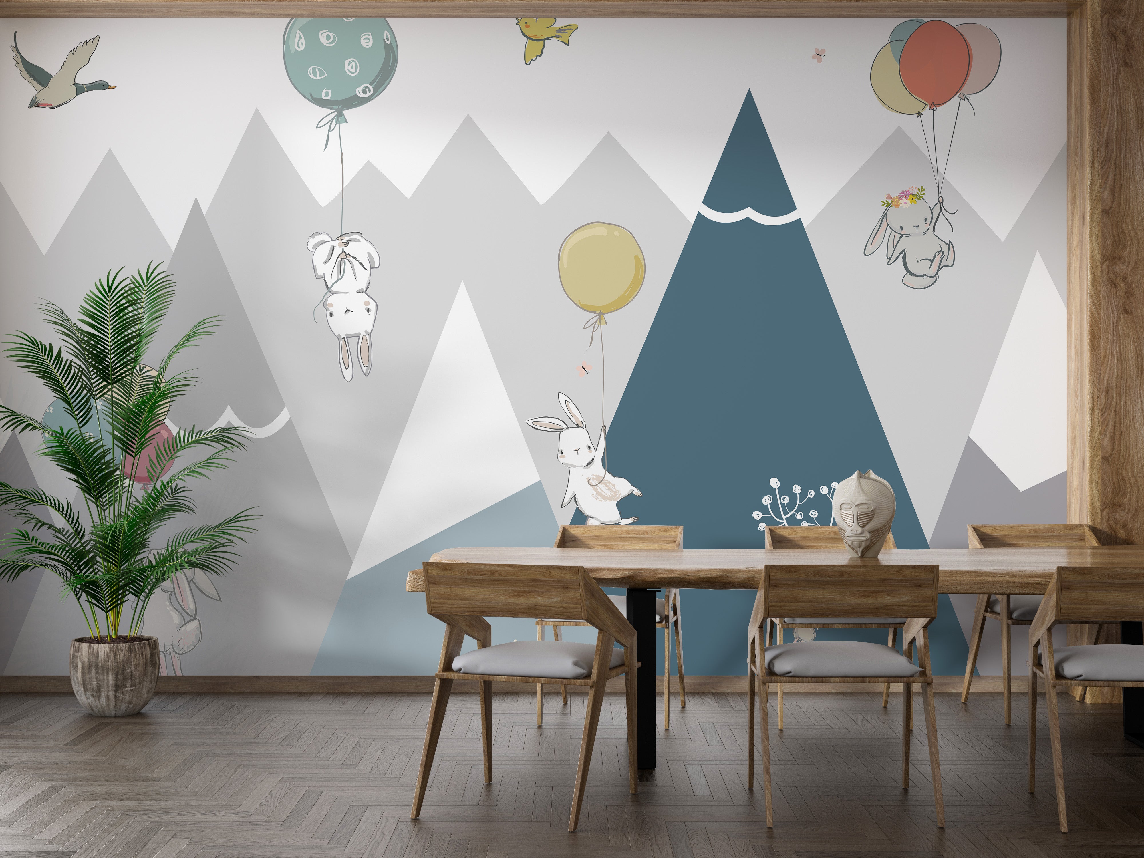 Jovial Rabbits Flying Wallpaper Murals - Giffywalls