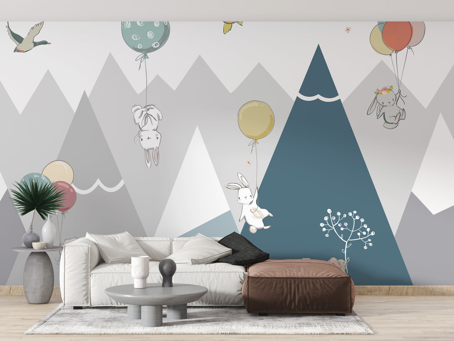 Jovial Rabbits Flying Wallpaper Murals - Giffywalls