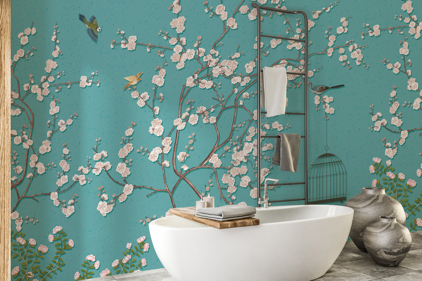 Decorative floral bathroom mural wallpaper art
