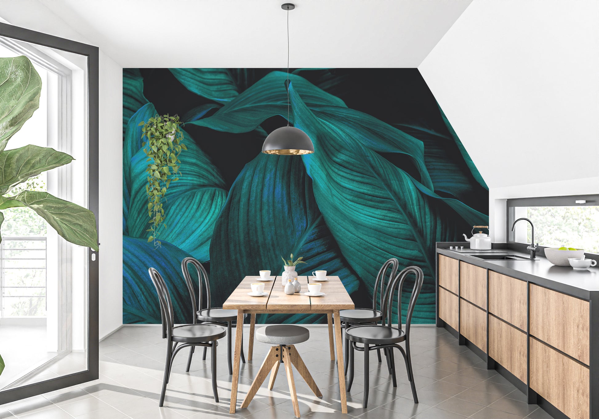 Metallic Tropical Foliage Wallpaper Murals - Giffywalls