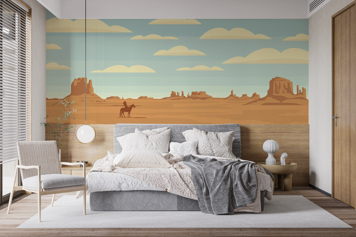 Rustic-themed mural with horse and cowboy
