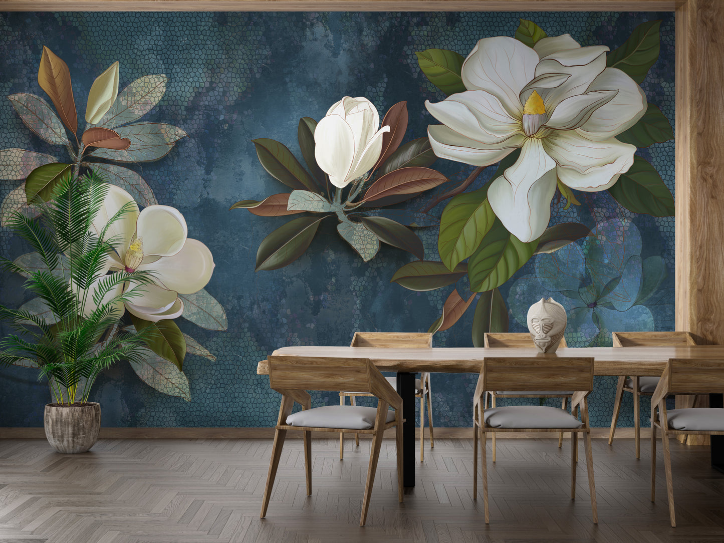 Blue Magnolia Flower Wallpaper Mural