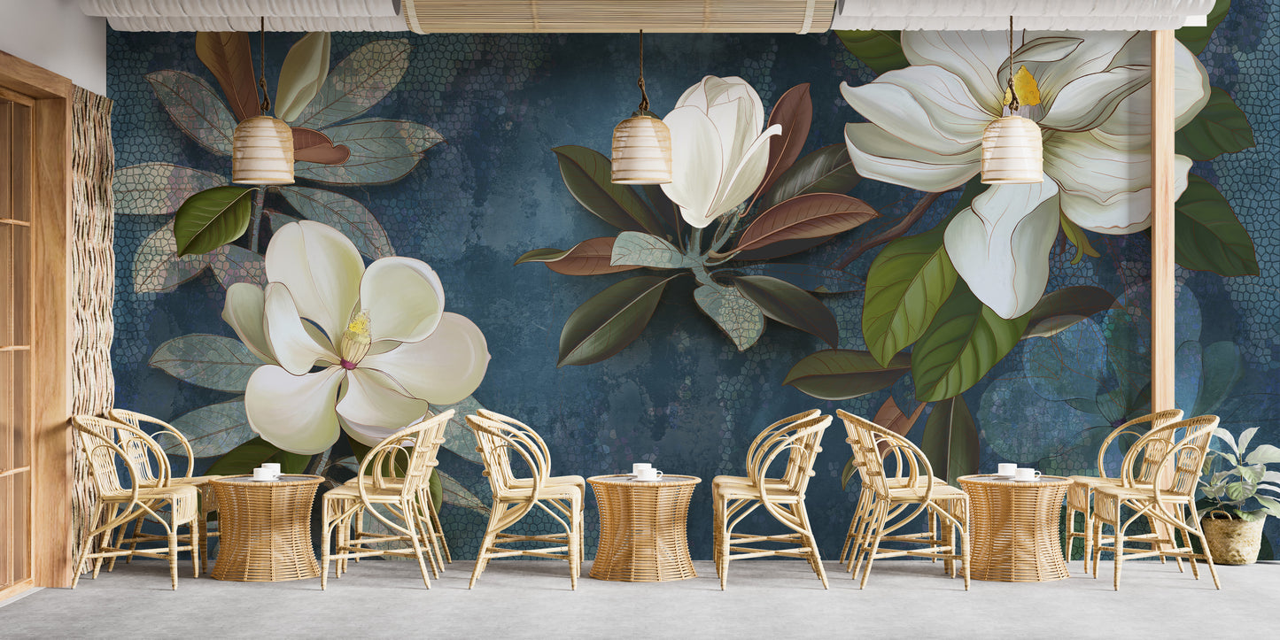 Blue Magnolia Flower Wallpaper Mural