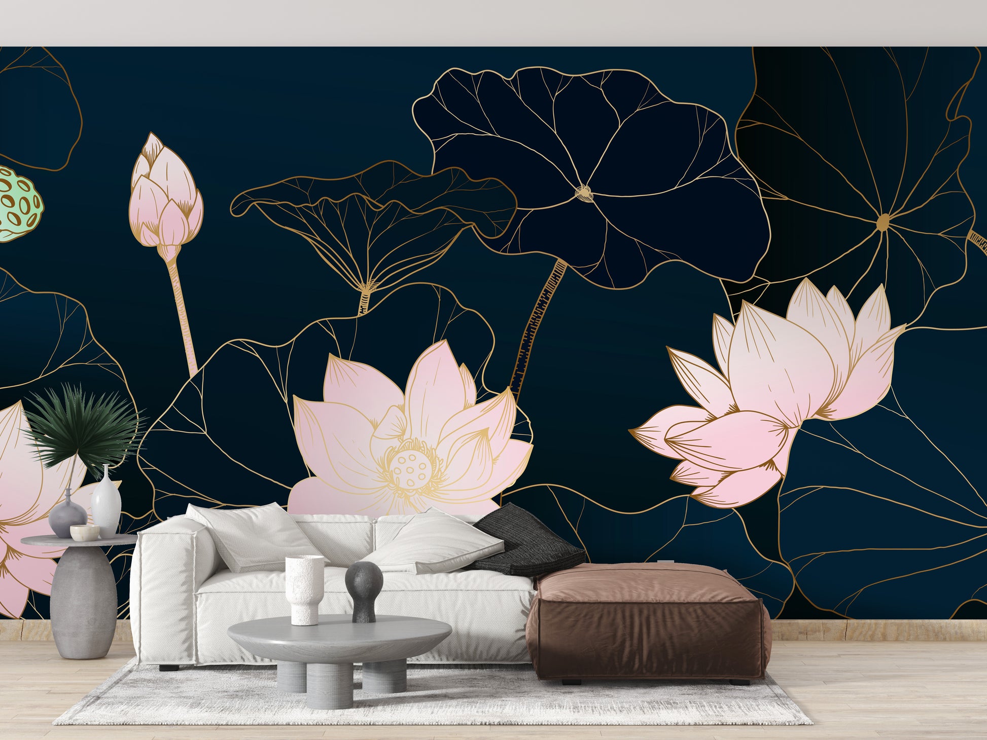 Golden lotus wallpaper mural for elegant interiors
