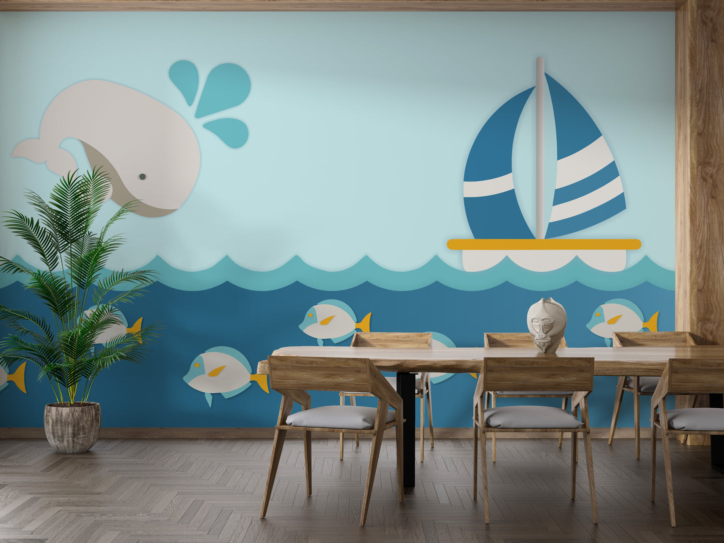 Whale with Boat Kids Room Wallpaper Murals