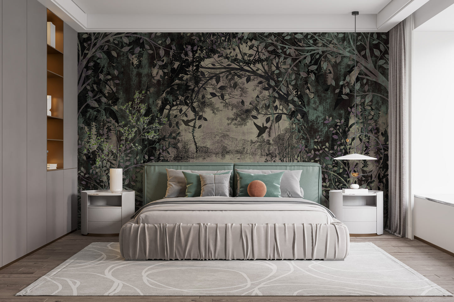 Dense forest with a dusky green Wallpaper Murals