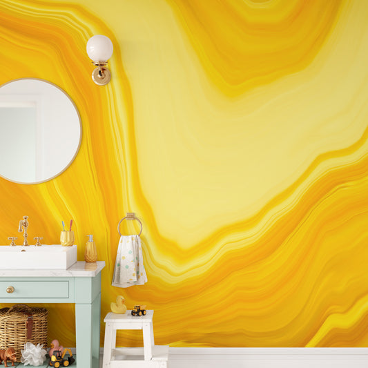 Metallic yellow flow wallpaper mural for bold walls
