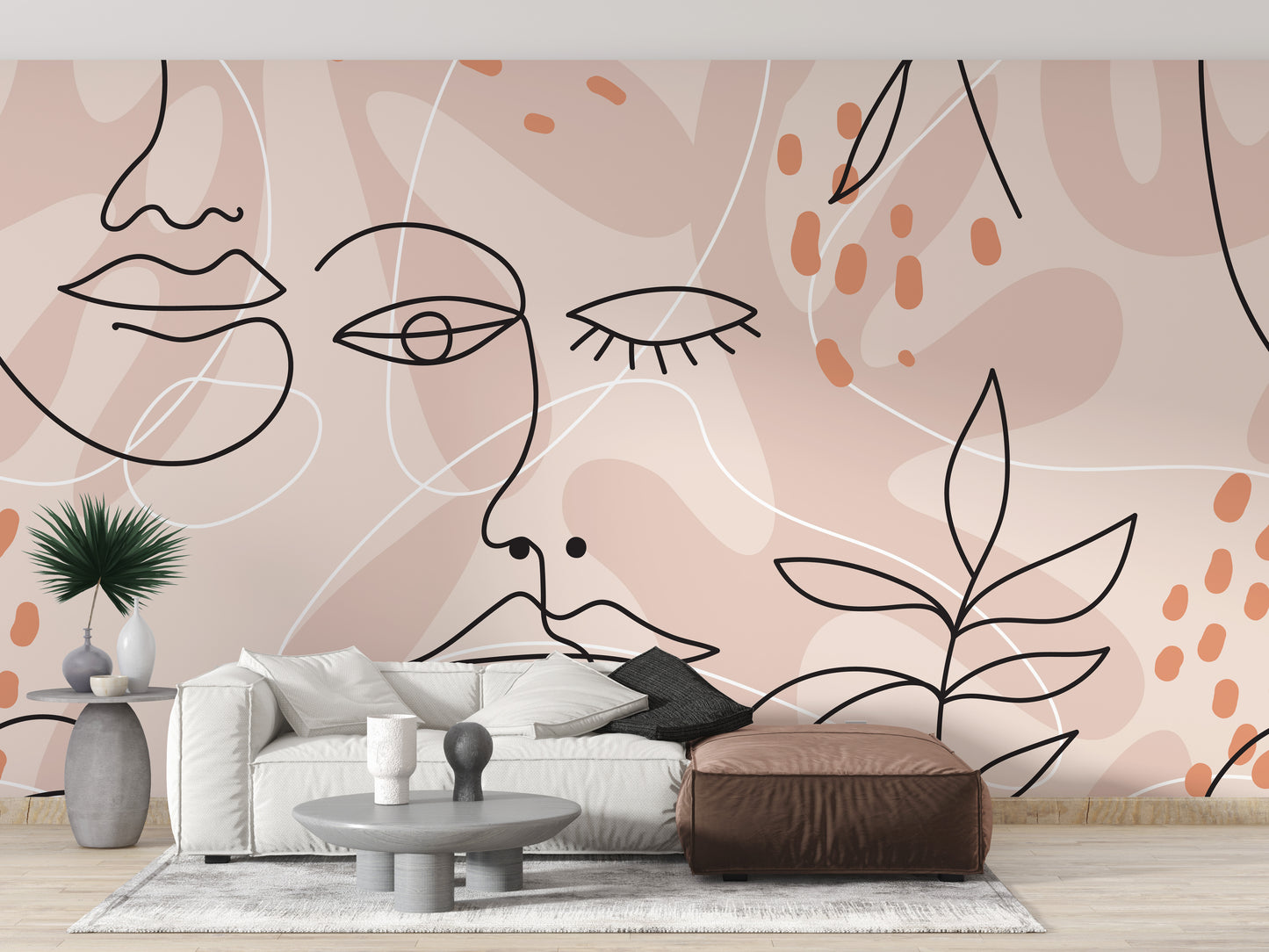 Large Human Face Line Pink Wallpaper Murals