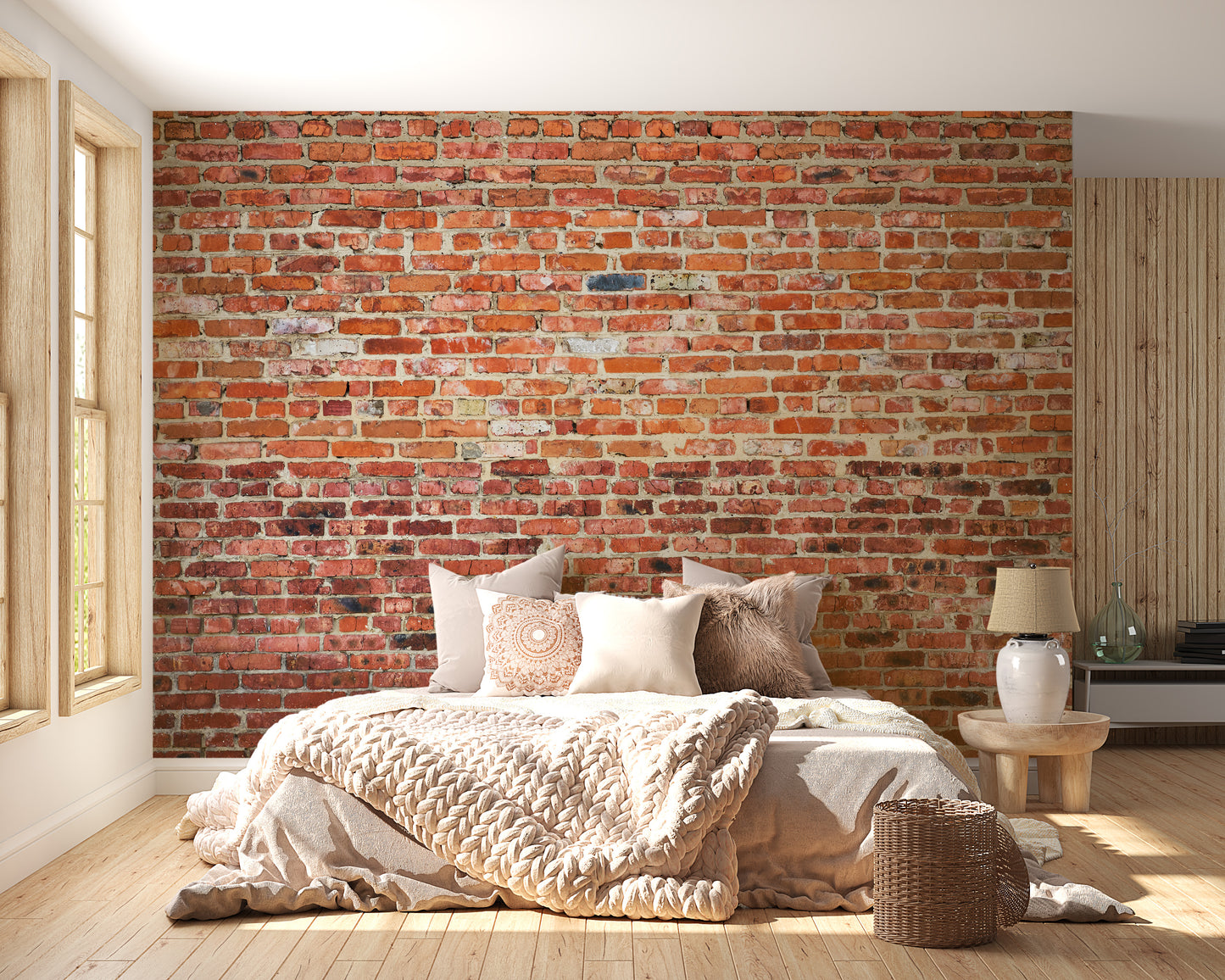 Industrial look with red brick wallpaper design
