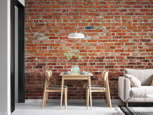 Red rustic brick mural for cozy room decor
