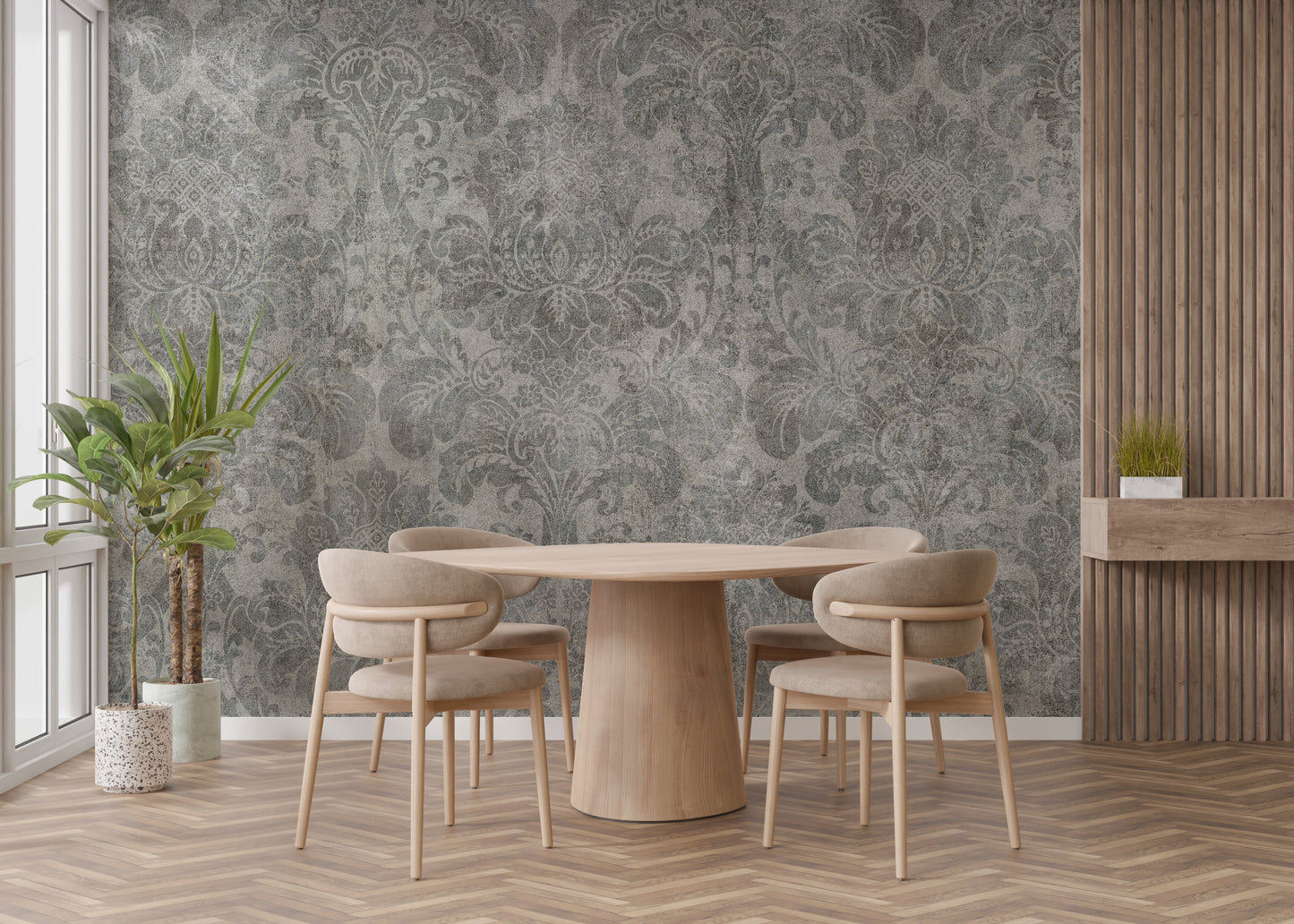 Luxurious damask mural for timeless interiors
