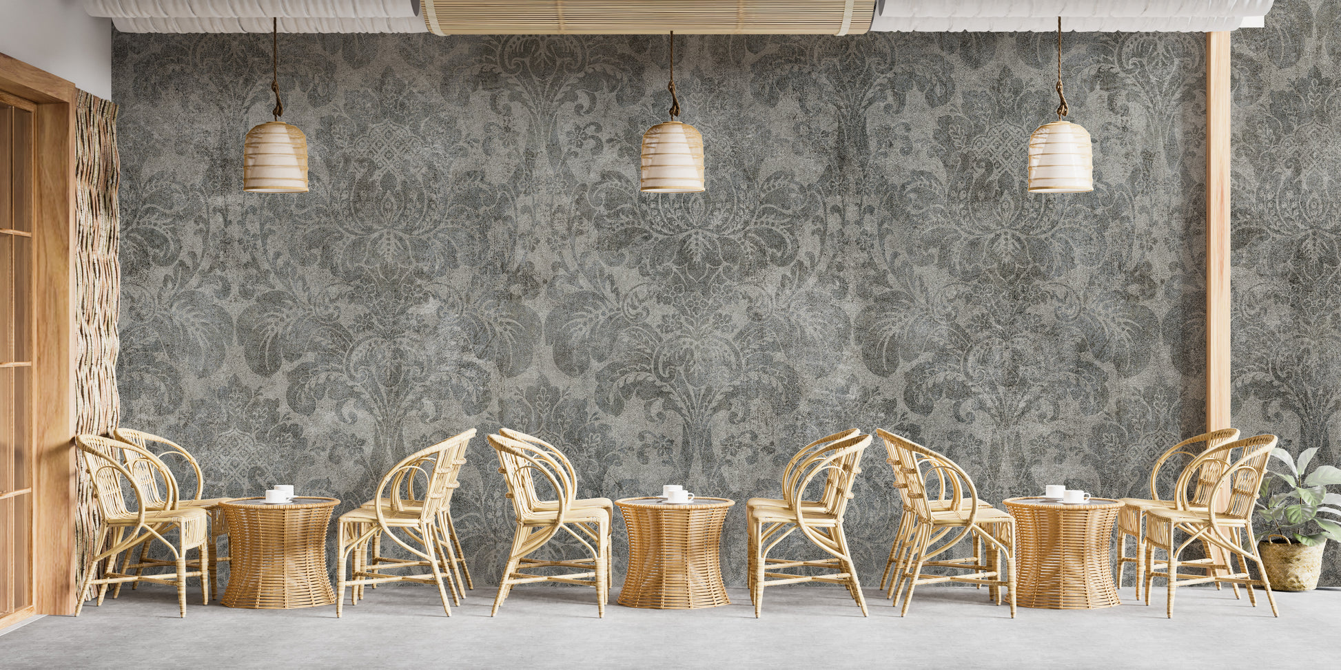 Baroque-inspired damask wallpaper for grandeur
