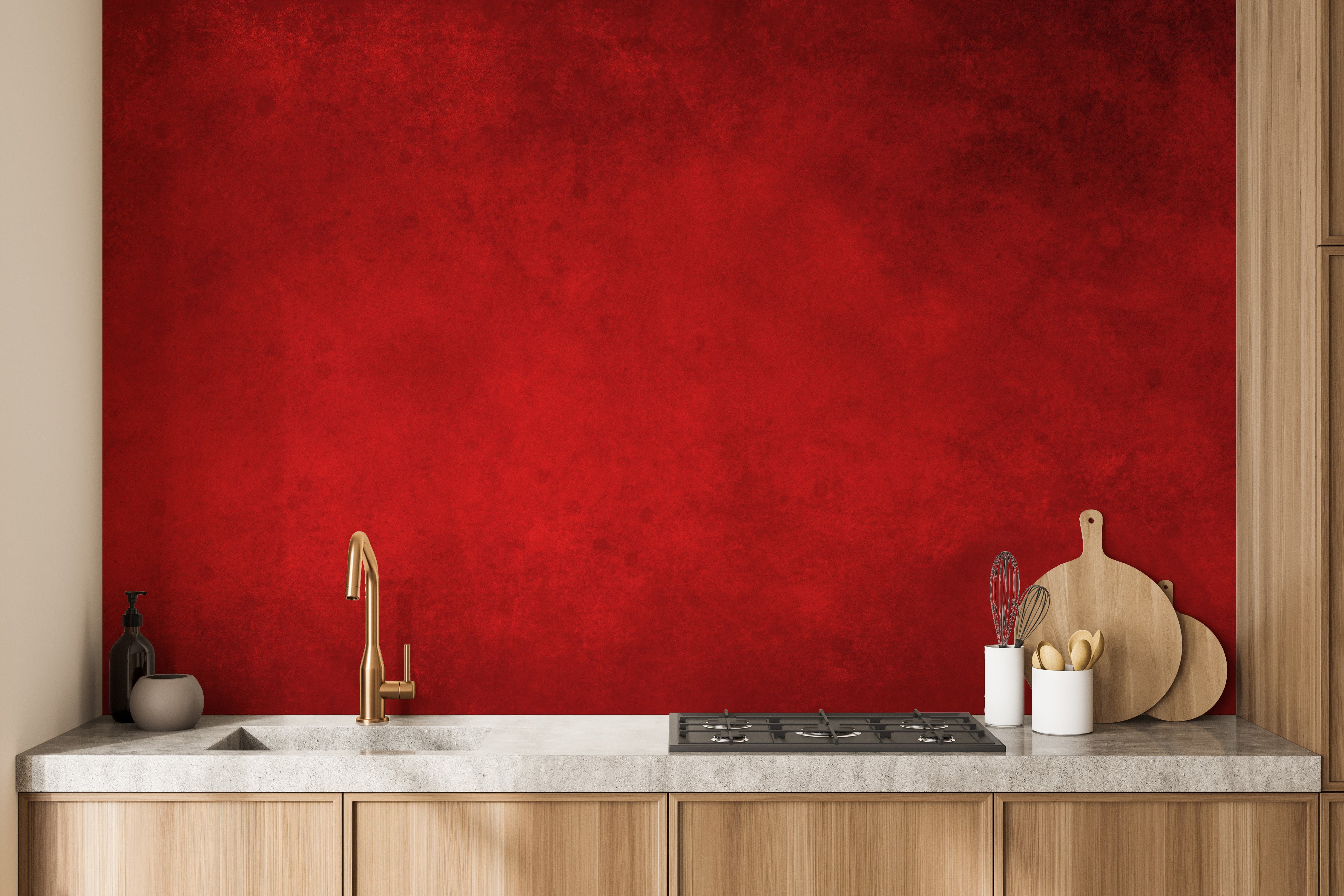 Vibrant red textured concrete wallpaper mural design
