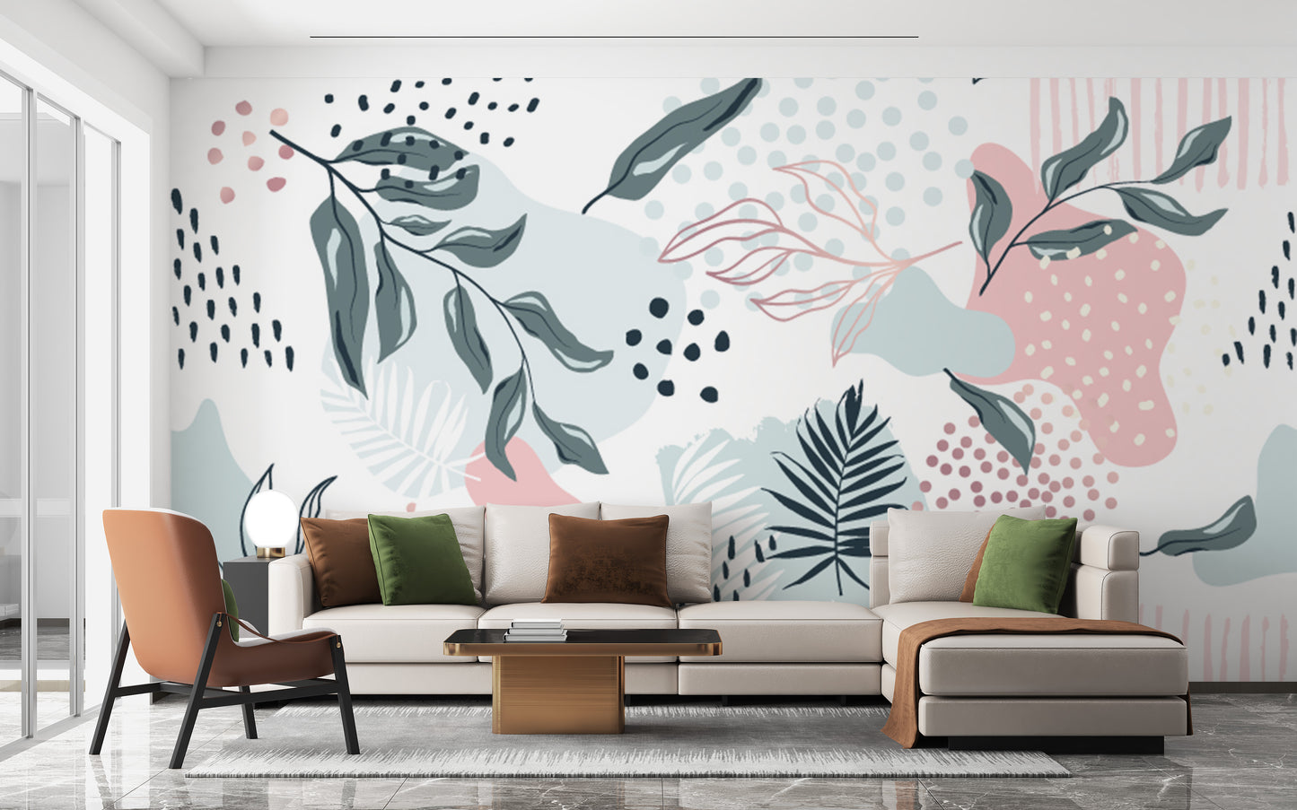 Colorful & Trendy Design Leaves Wallpaper Mural