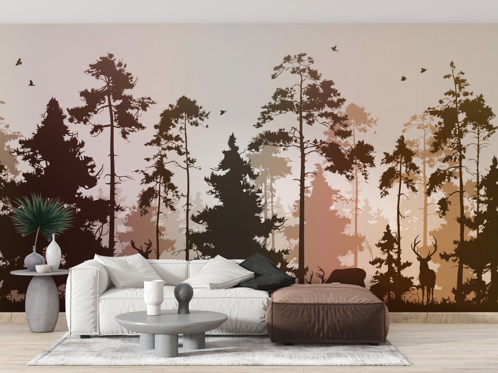 Autumn-inspired forest wallpaper with deer art
