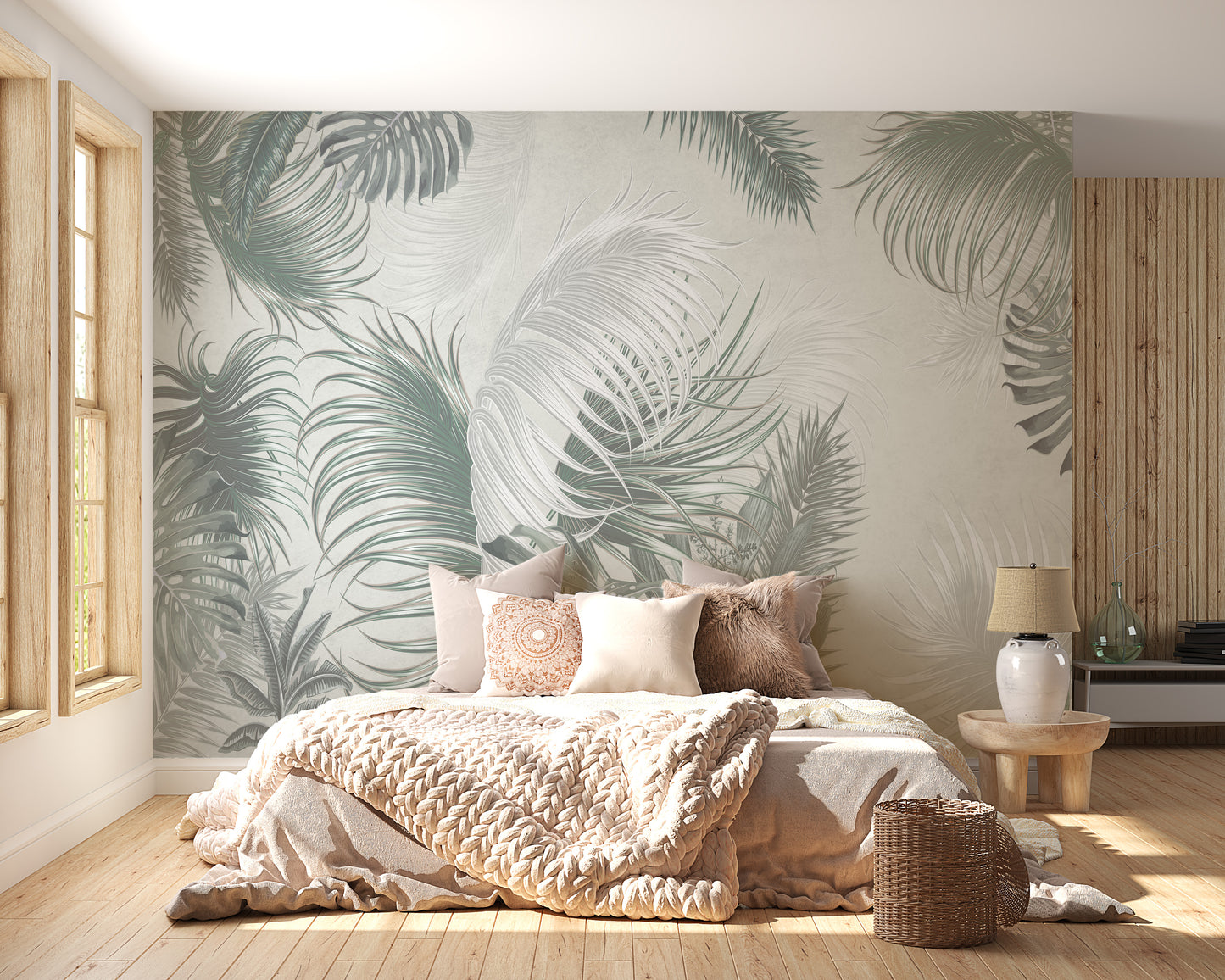 Large Gray Green Palm Leaves Wallpaper