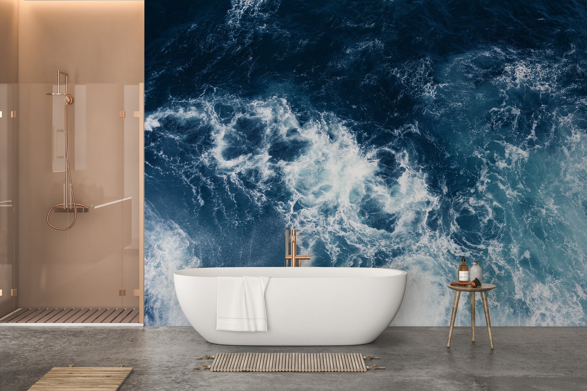 Calming blue water mural for interiors
