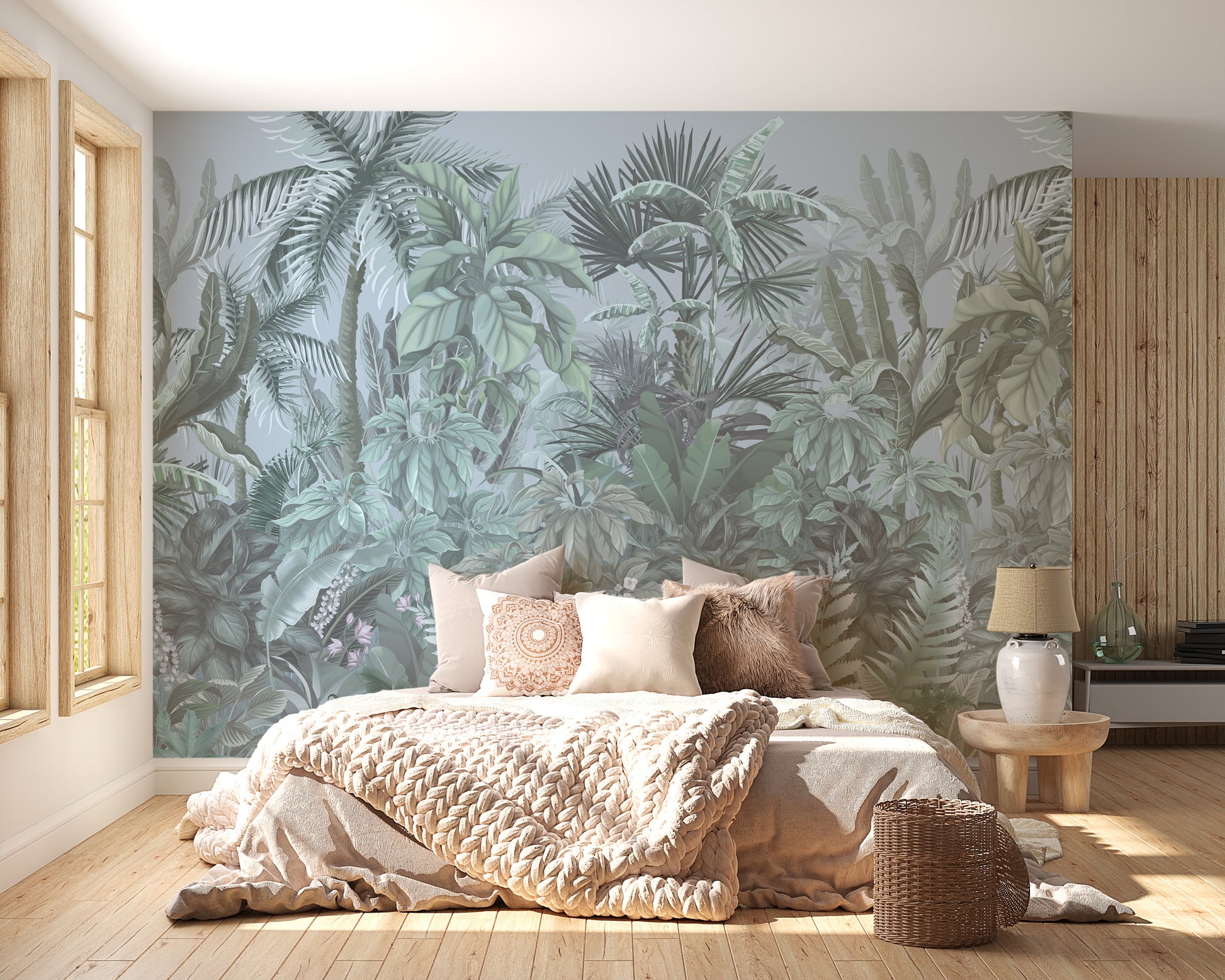 Green tropical leaf forest wallpaper mural
