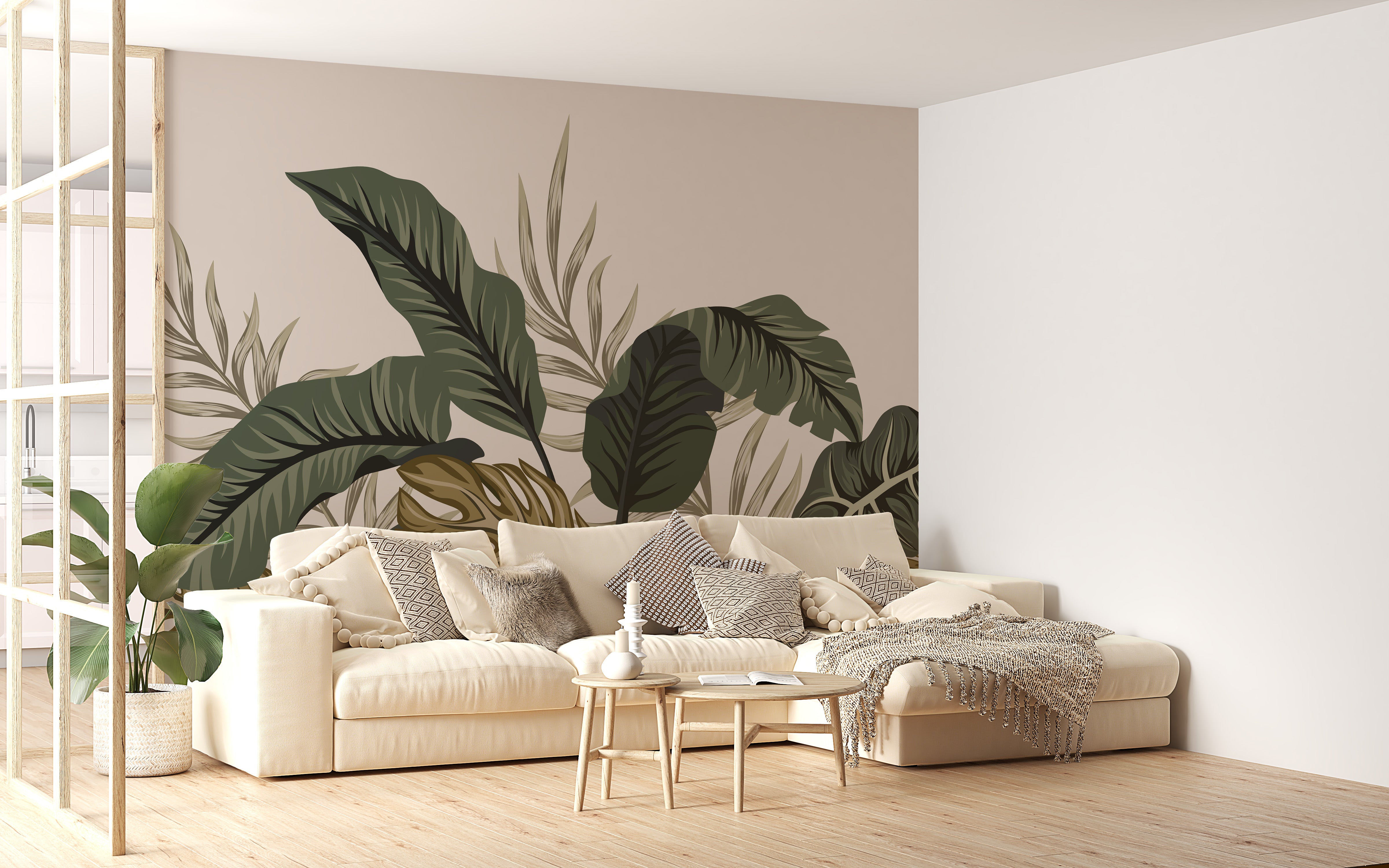 Tropical Leaves & Fern Design Wallpaper Mural - Giffywalls