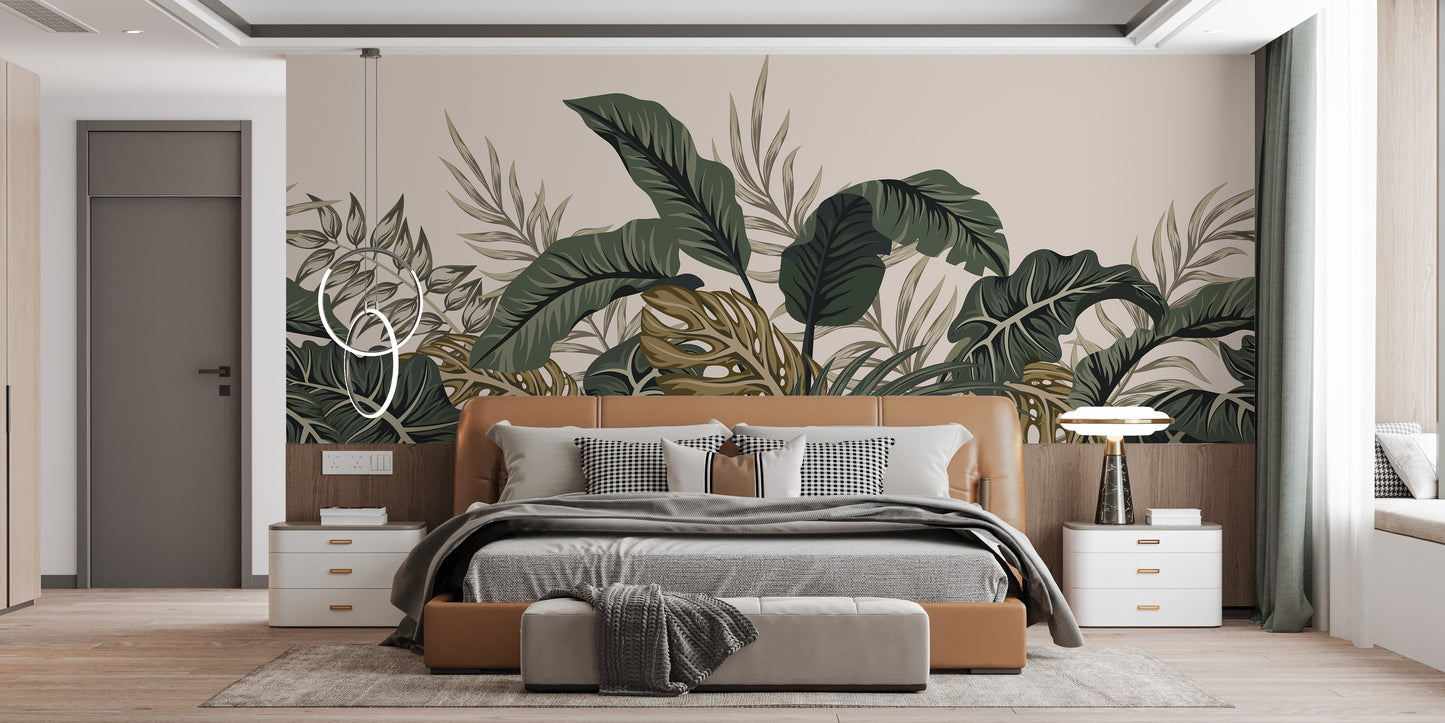 Tropical Leaves & Fern Design Wallpaper Mural - Giffywalls