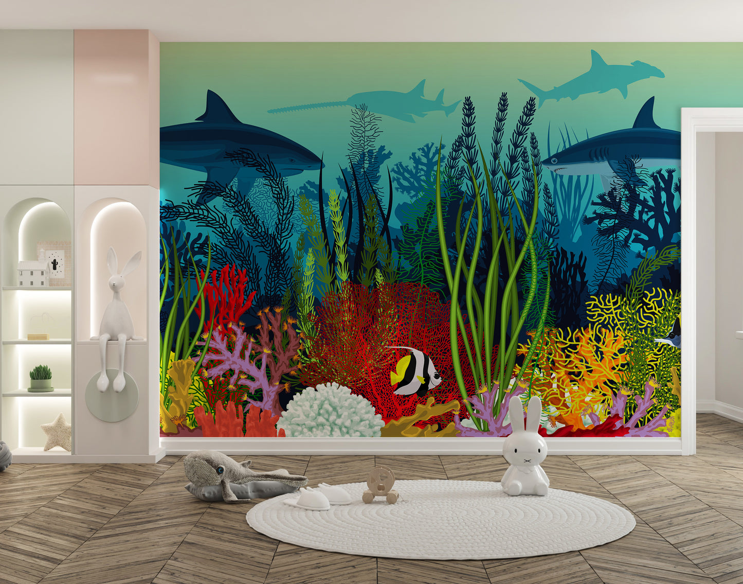 Serene underwater mural with ocean vibes
