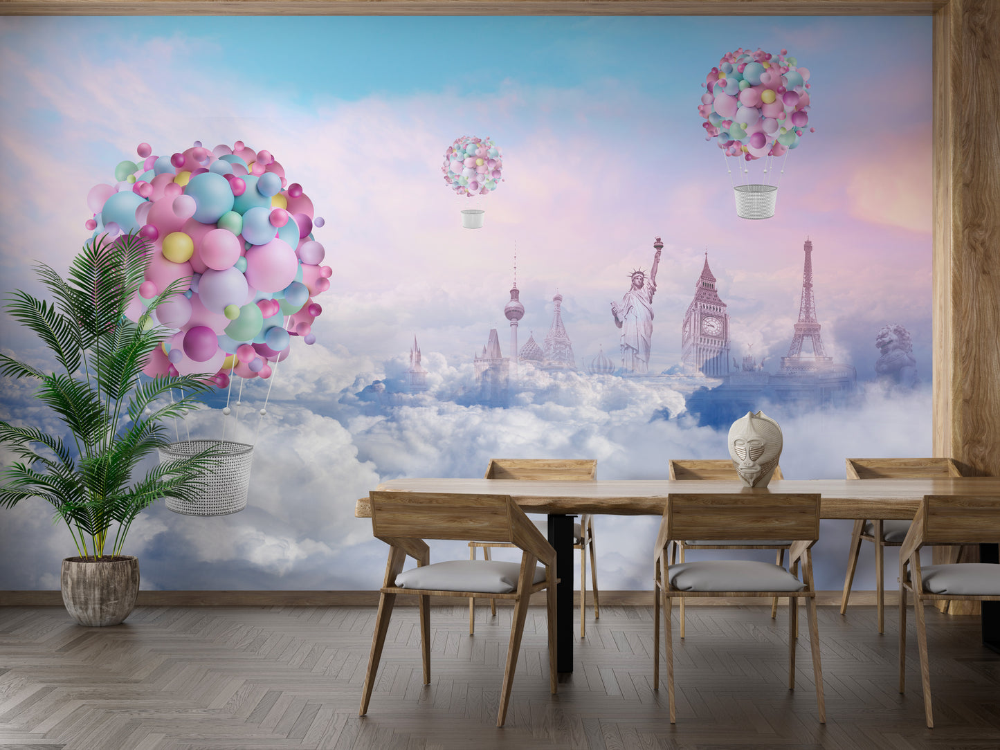 Colorful Fire Balloons Textured Wallpaper Mural