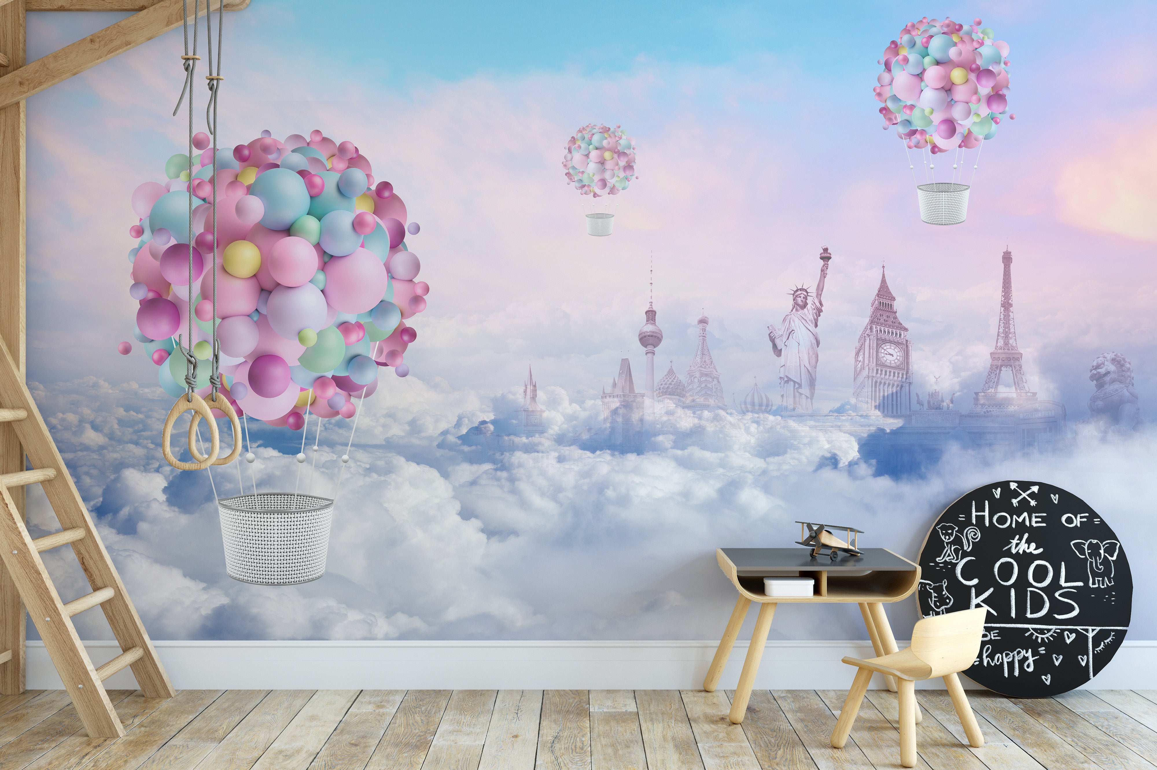 Fire balloon mural perfect for kids bedrooms
